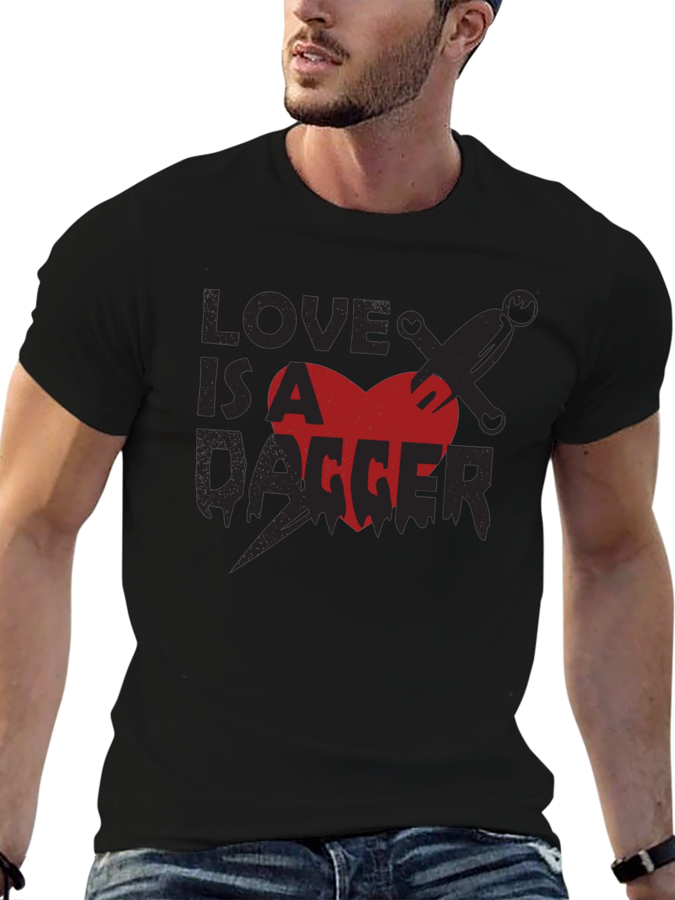 Black Love is a Dagger Graphic Tee - Men's Black T-Shirt view 6