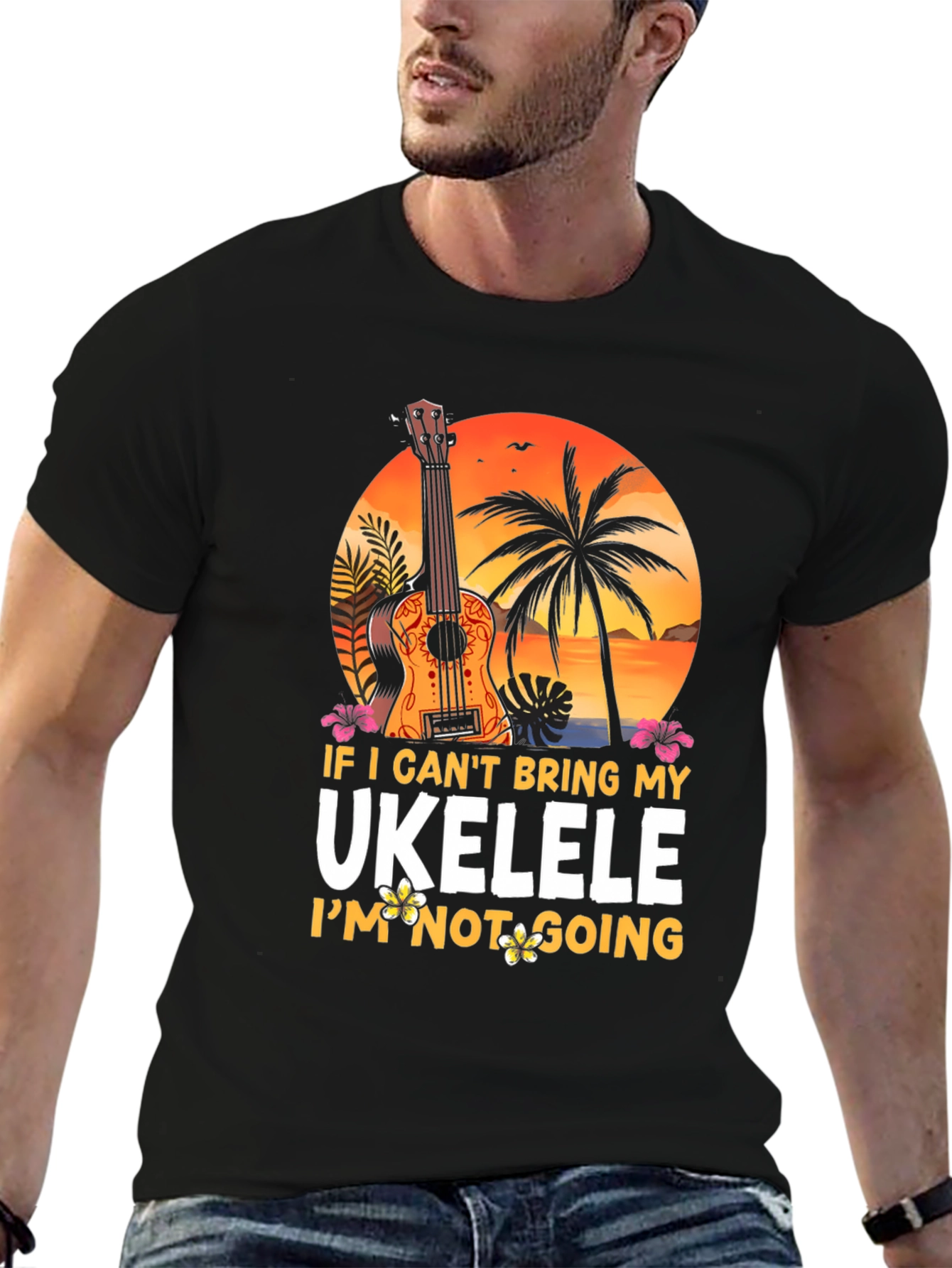 Black Ukulele Lover T-Shirt - Tropical Vibes view 6