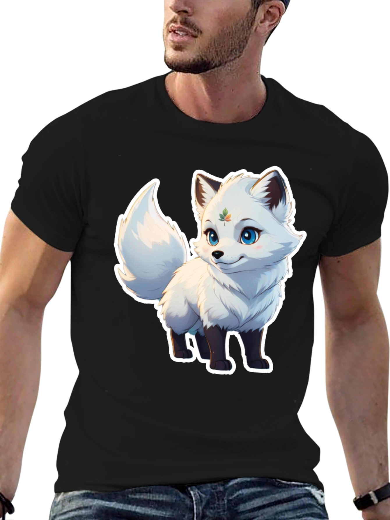 Black Cute Fox Graphic Tee - Black Unisex T-Shirt view 6