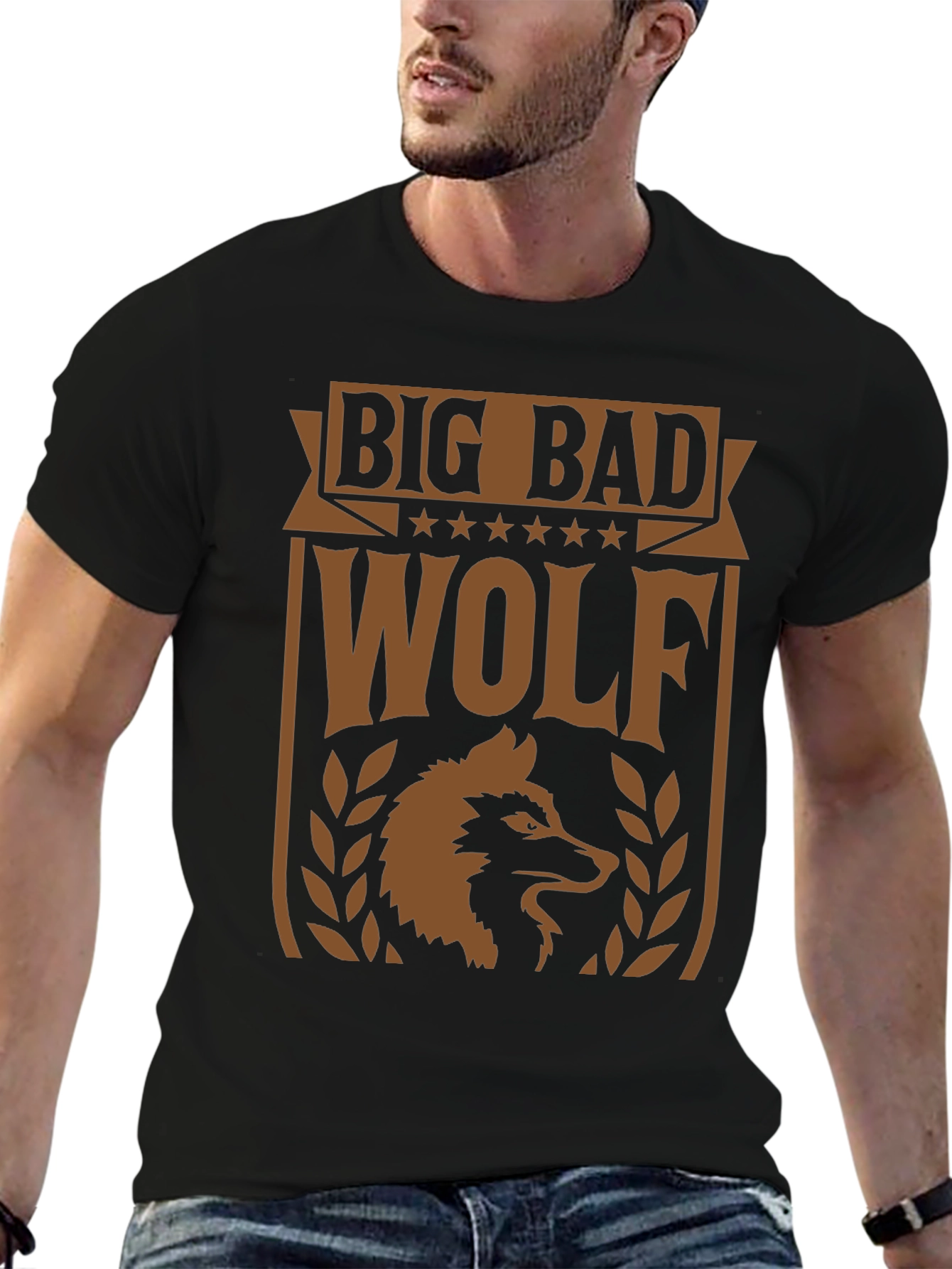 Black Big Bad Wolf Graphic Tee - Men's Black T-Shirt view 6