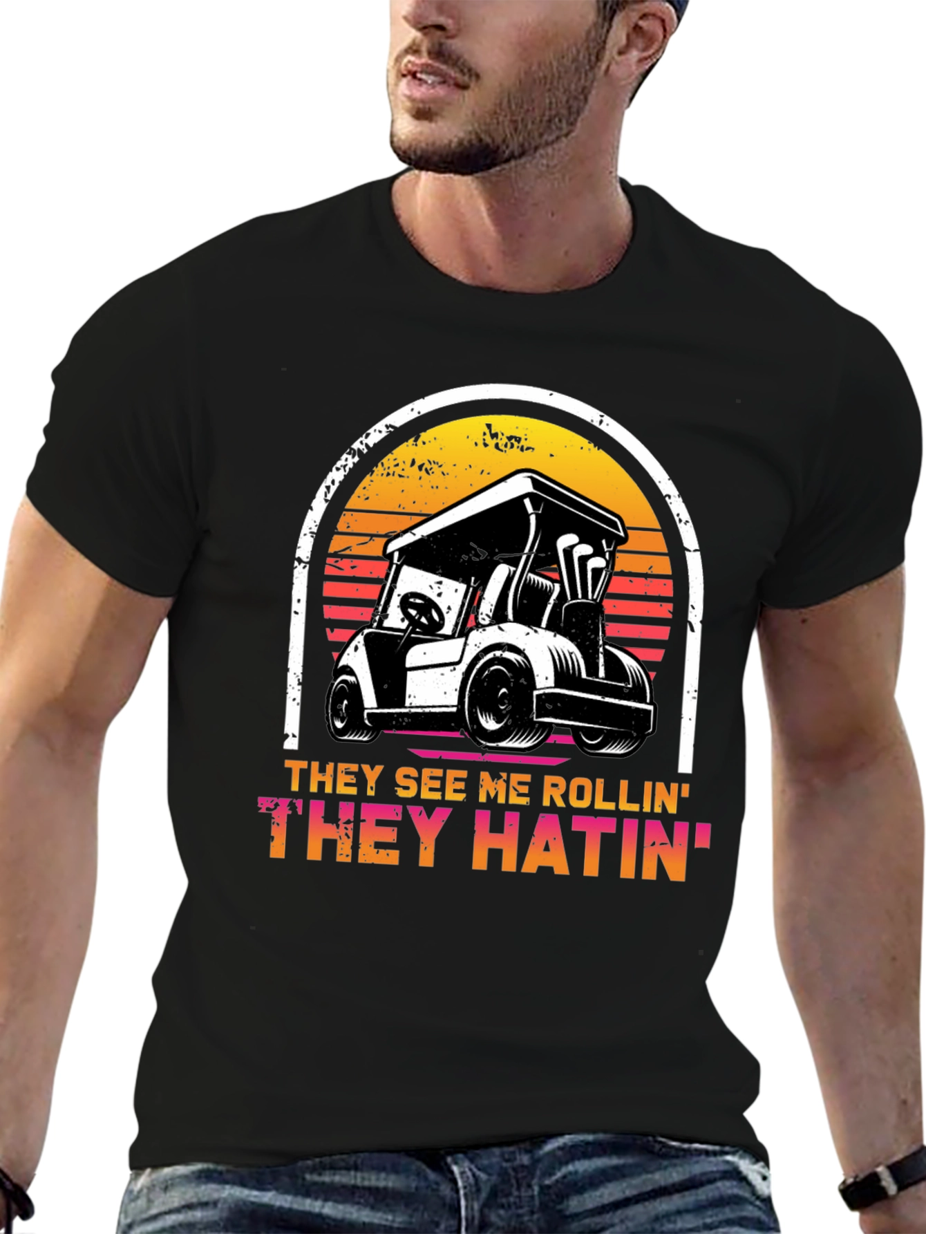 Black Funny Golf Cart T-Shirt - They See Me Rollin' Tee view 6