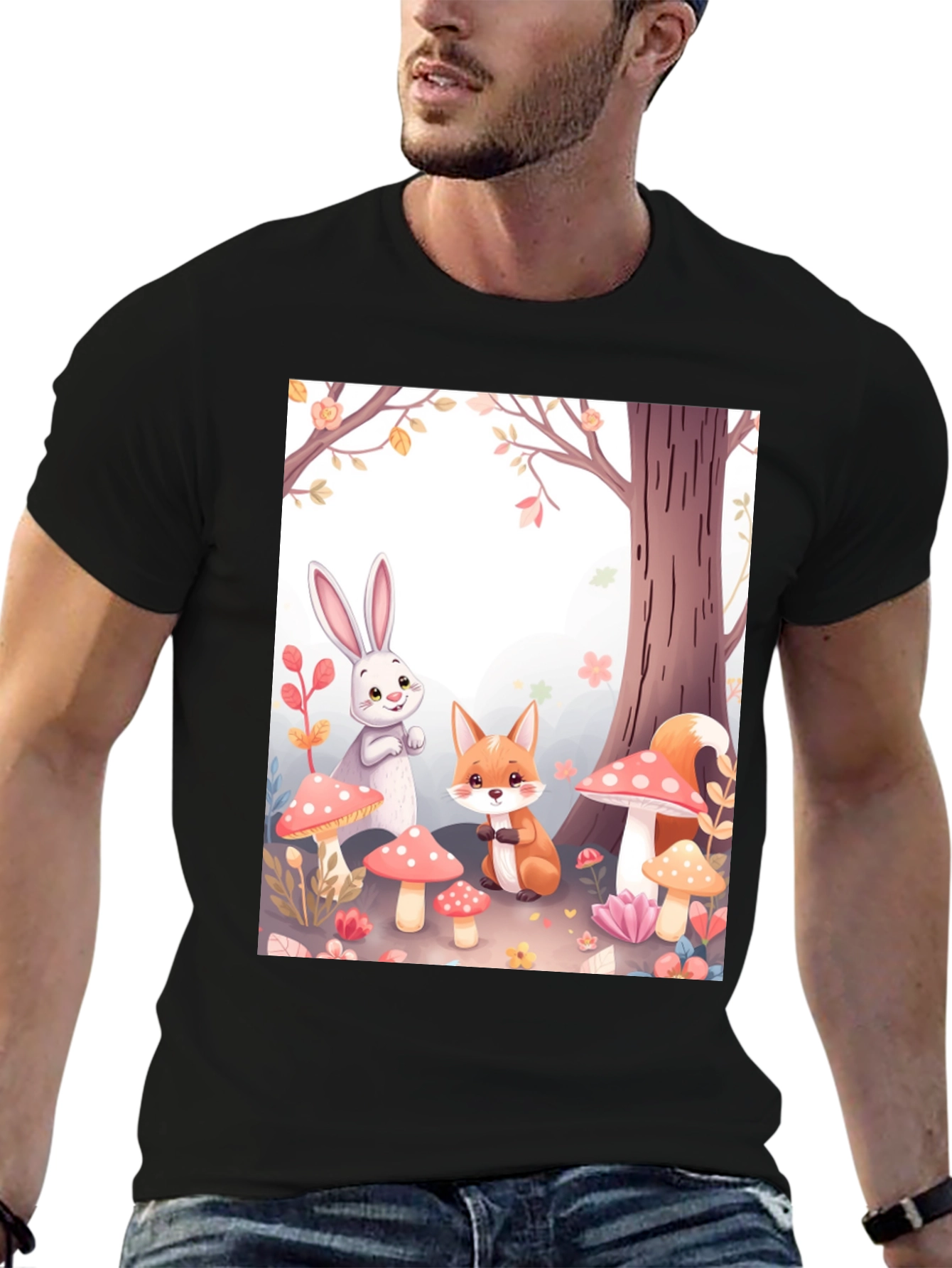 Black Cartoon Animals on Black Tee view 6