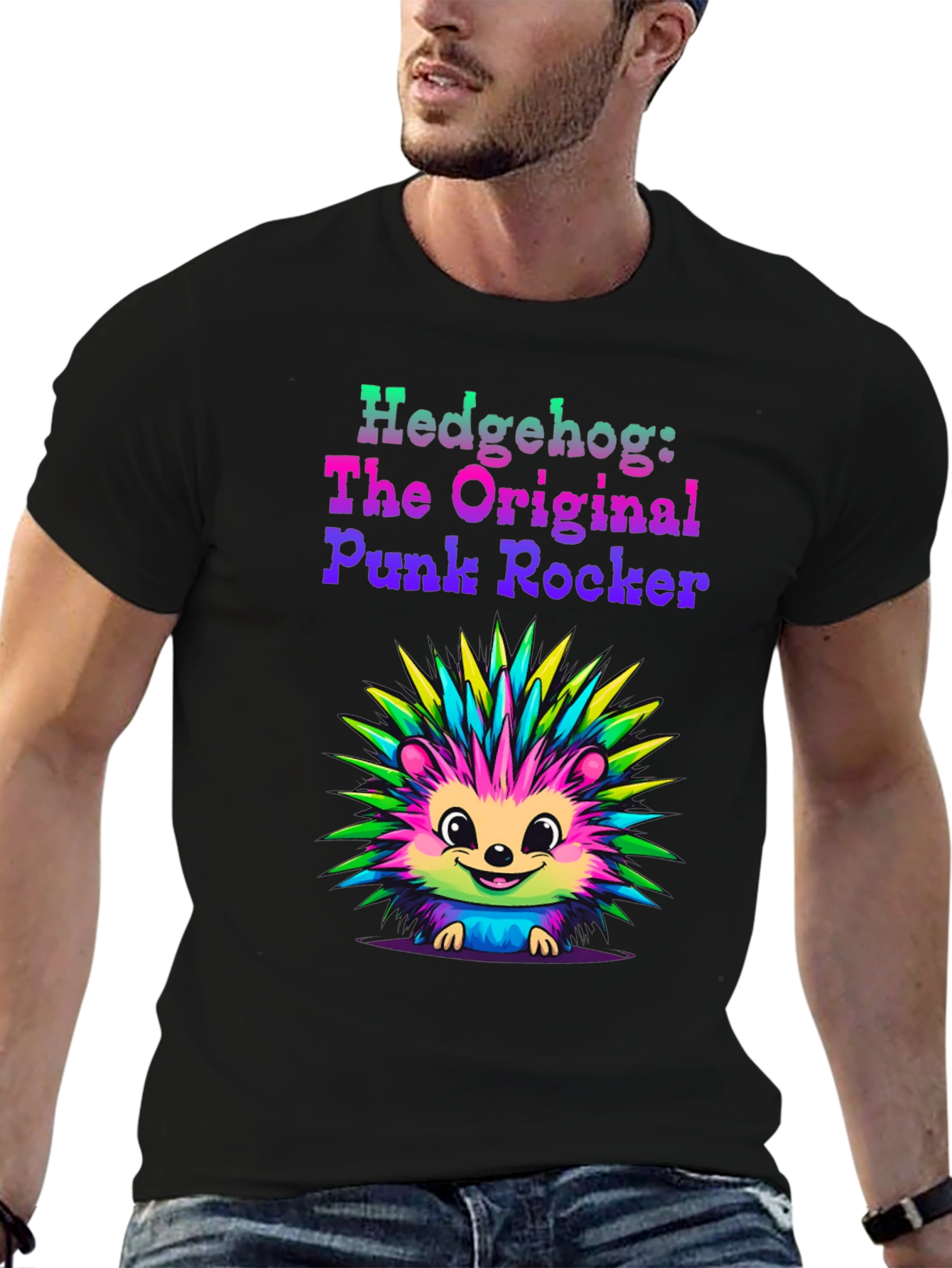 Black Hedgehog Punk Rocker Graphic Tee view 6
