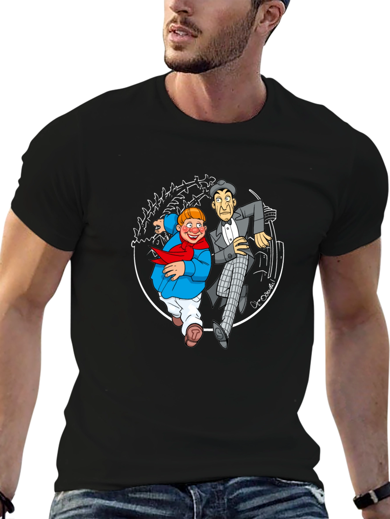 Black Vintage Cartoon Characters Black T-Shirt view 6