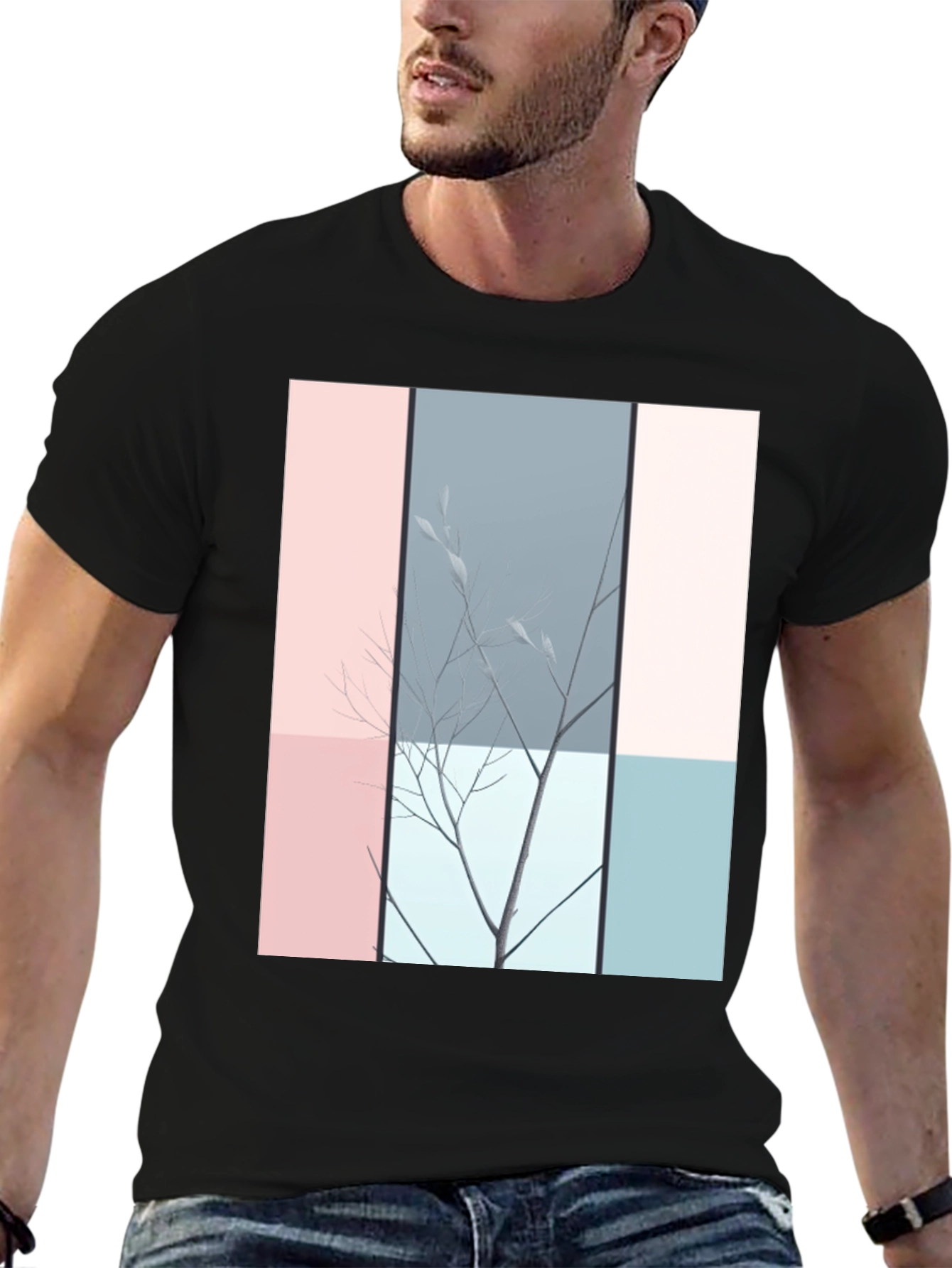 Black Abstract Nature Graphic T-Shirt - Modern Art Tee view 6