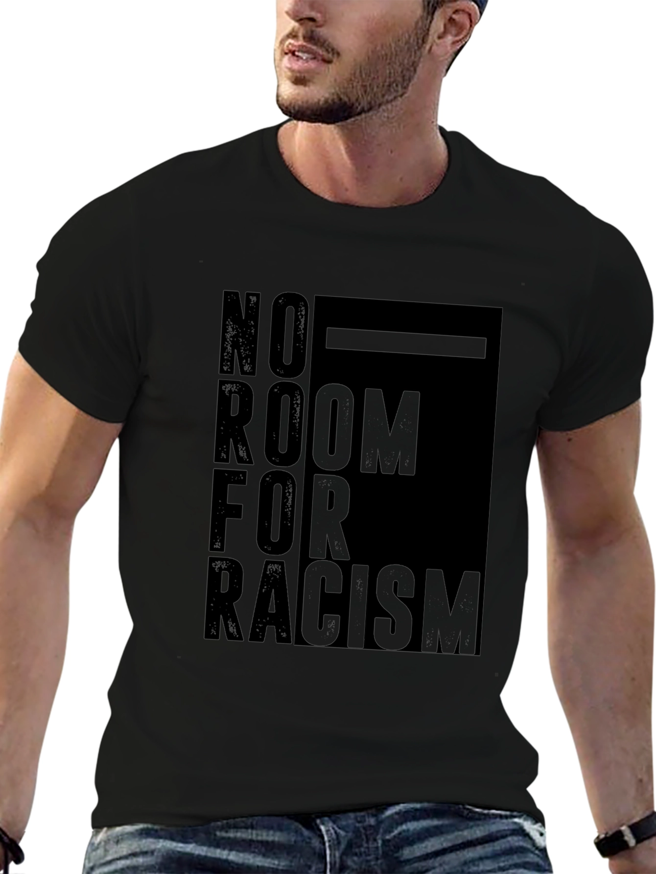 Black No Room For Racism Graphic Tee - Black view 6