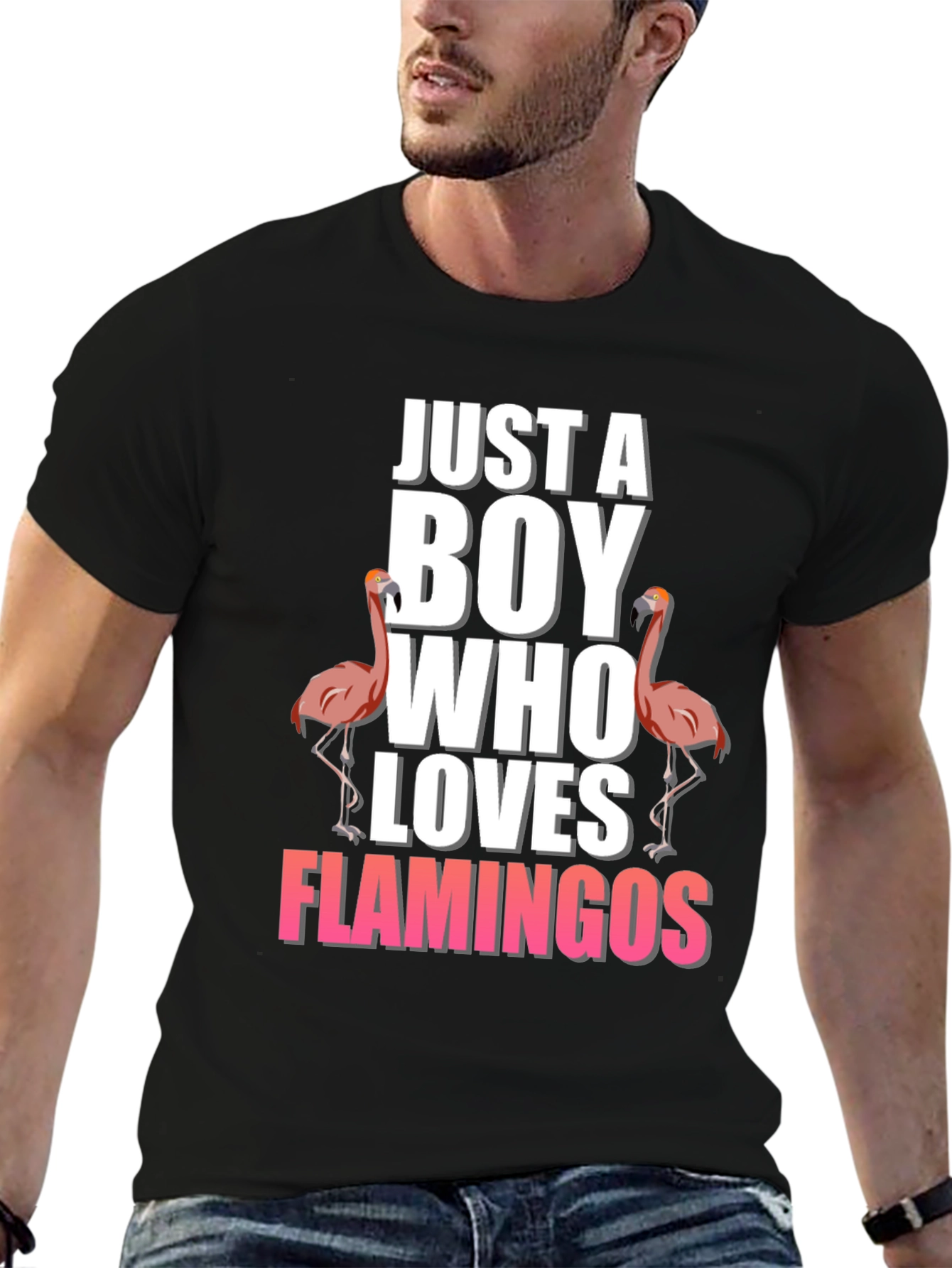 Black Boy Who Loves Flamingos T-Shirt view 6