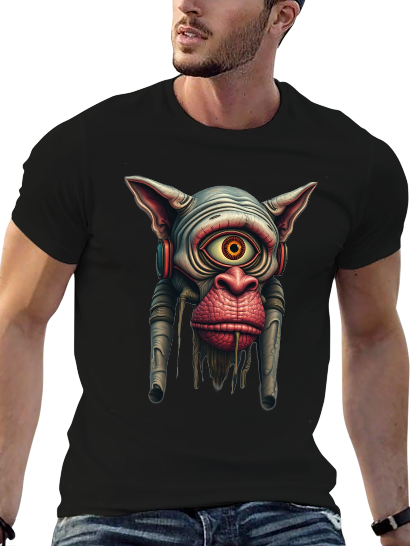 Black Surreal Alien Monkey Graphic Black T-Shirt view 6