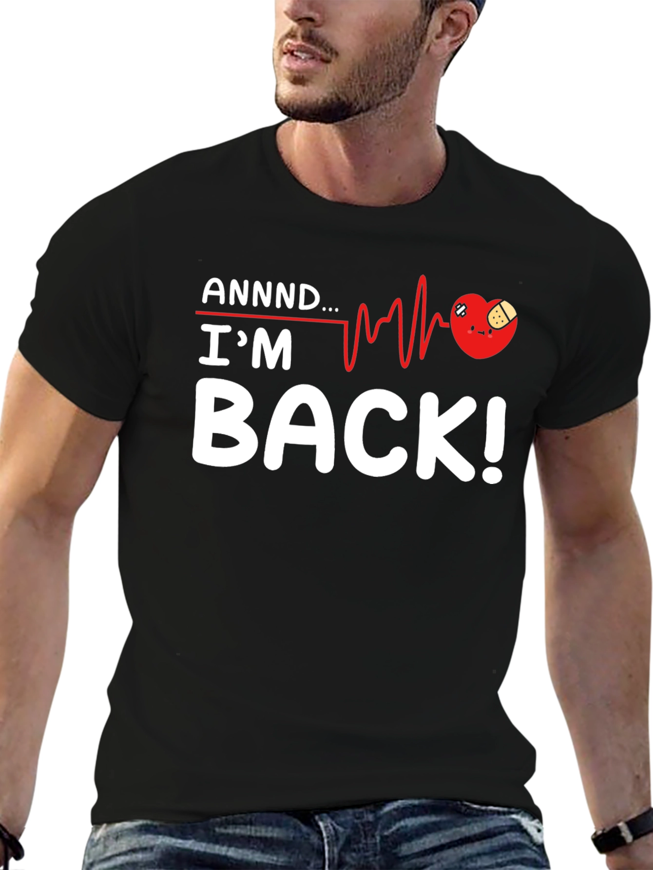 Black I'm Back! Heartbeat Recovery Graphic Tee view 6