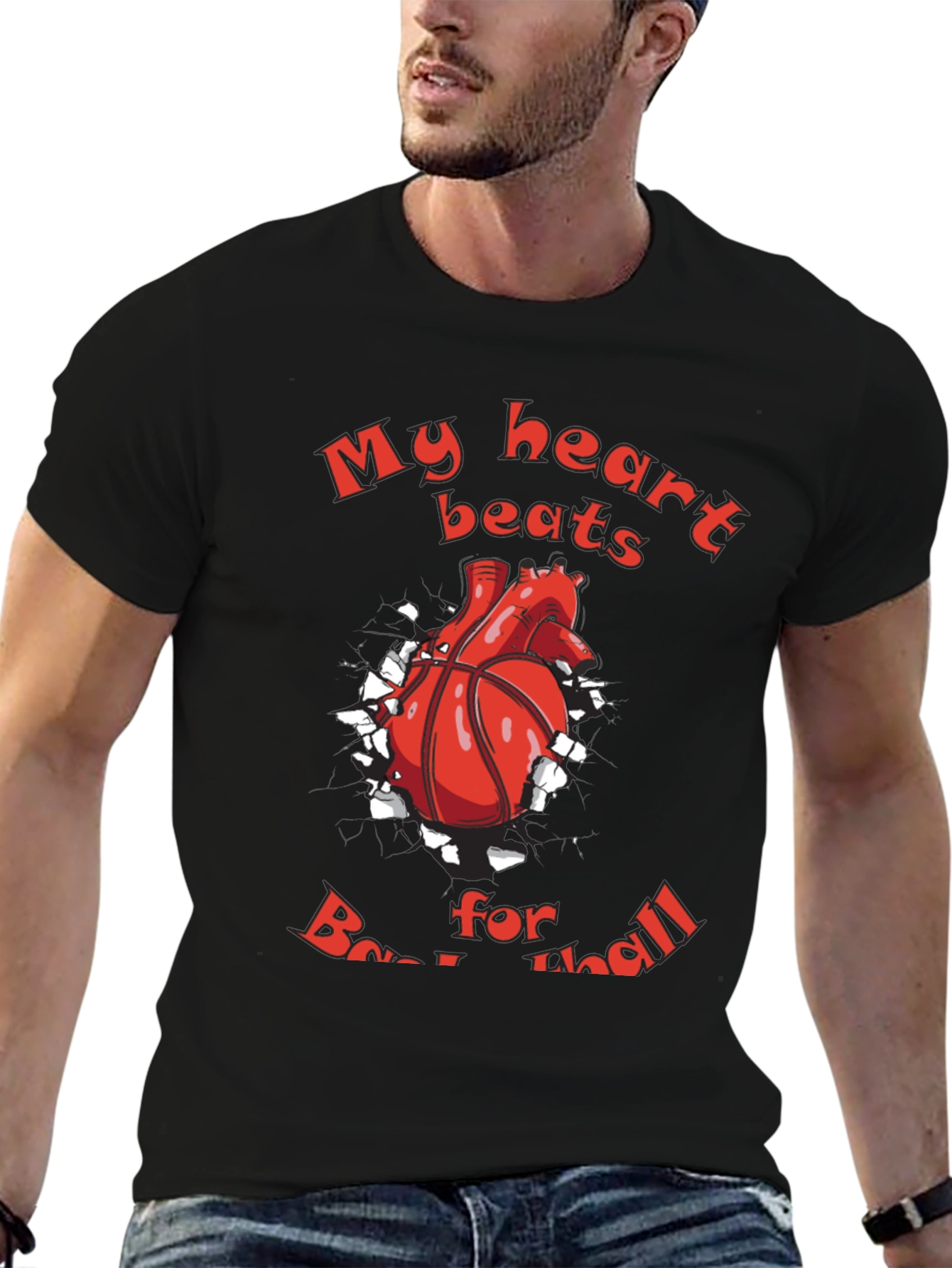 Black Basketball Heartbeat Graphic T-Shirt view 6