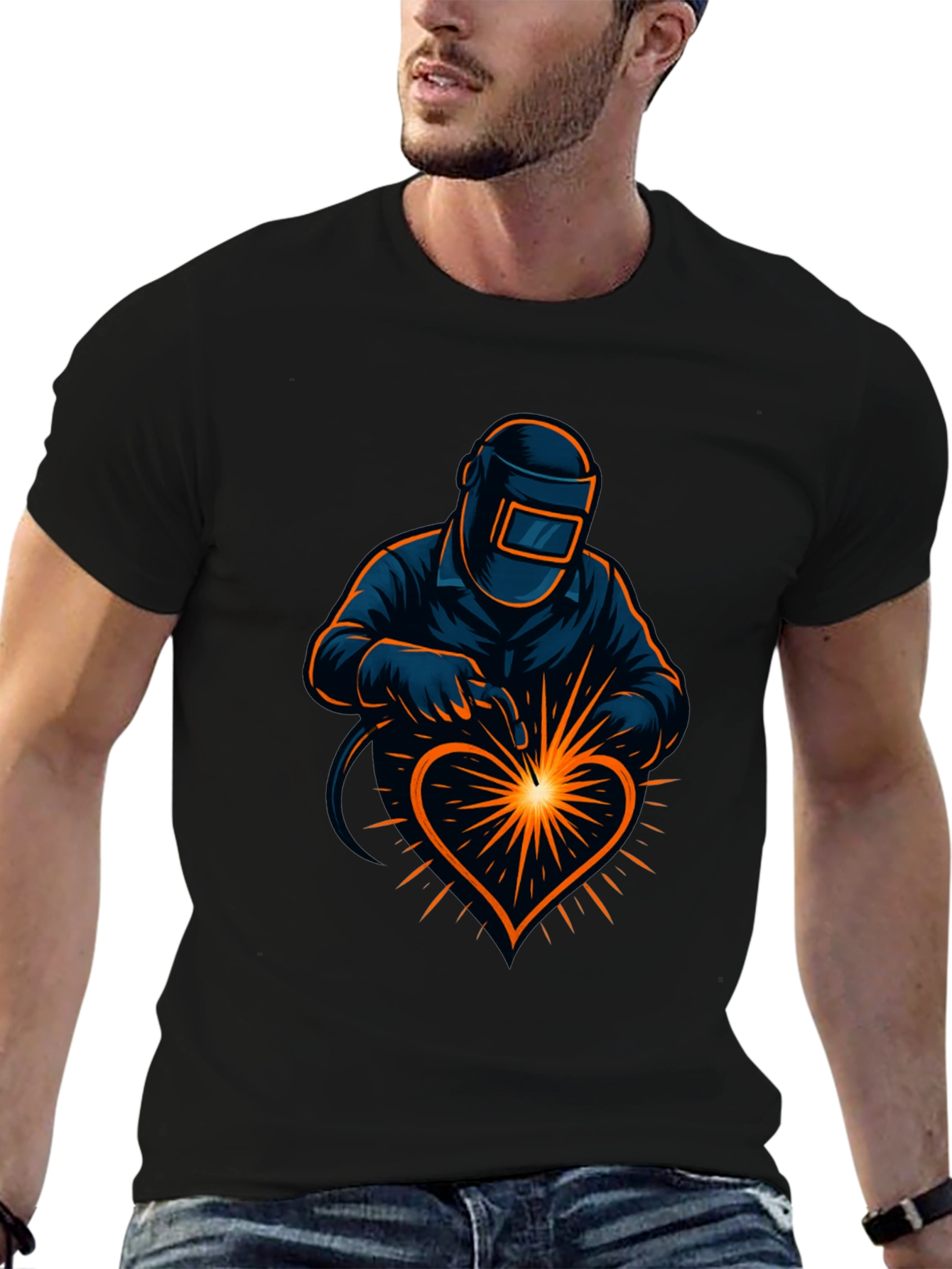 Black Welder's Heart Black T-Shirt - Love to Weld view 6