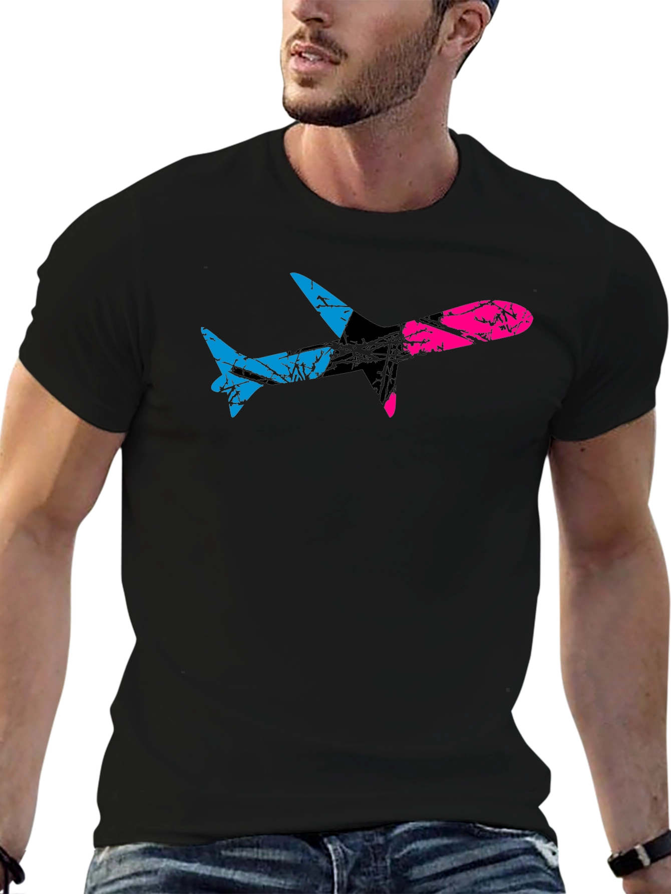 Black Bi-Color Airplane Graphic Tee view 6