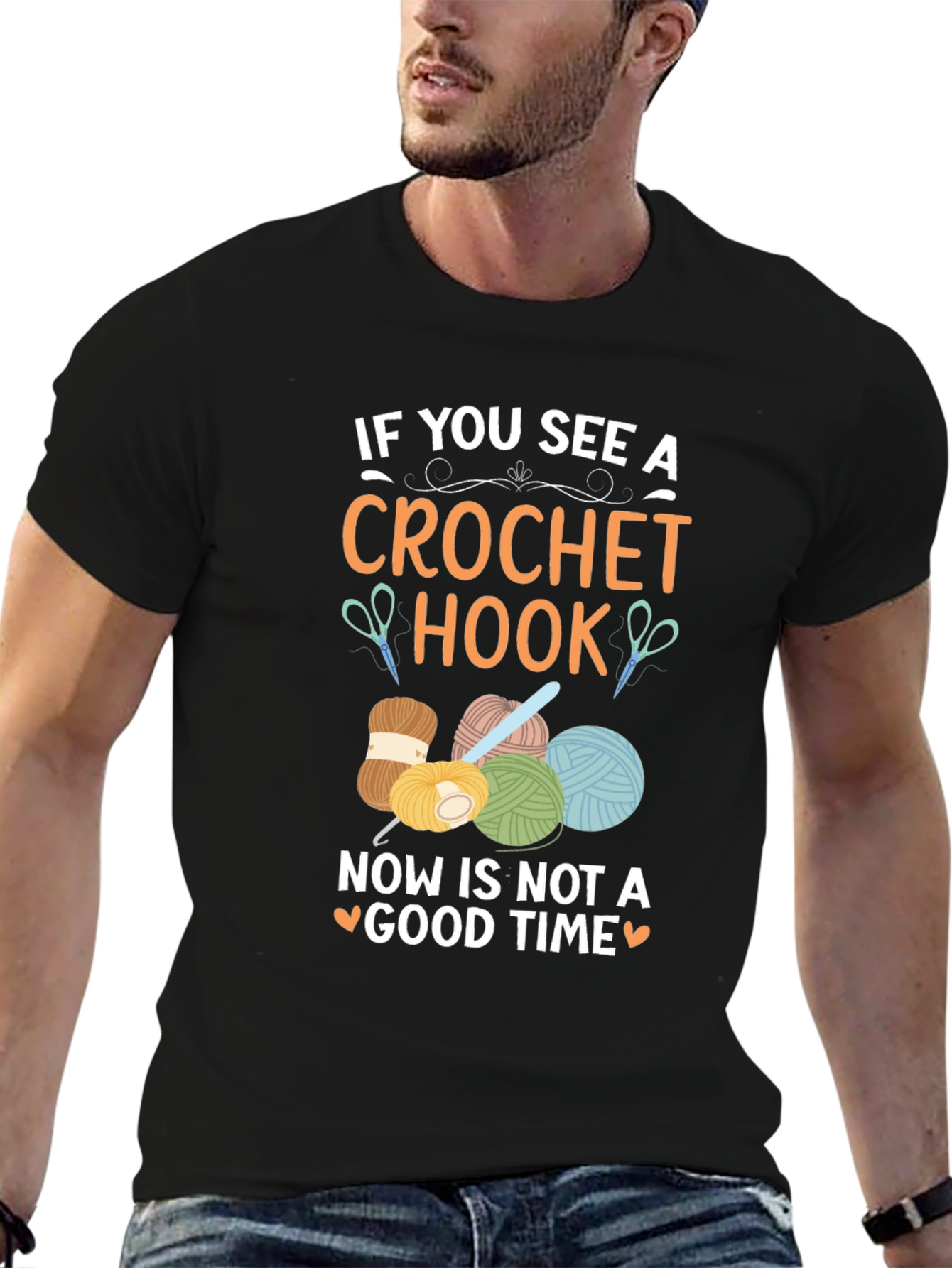 Black Crochet Hook T-Shirt - Funny Crafting Tee view 6