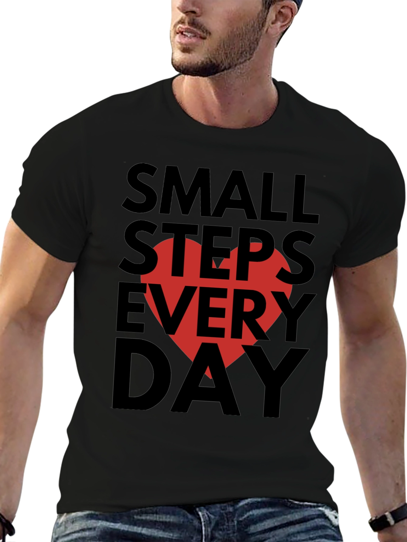 Black Small Steps Every Day Graphic Tee view 6