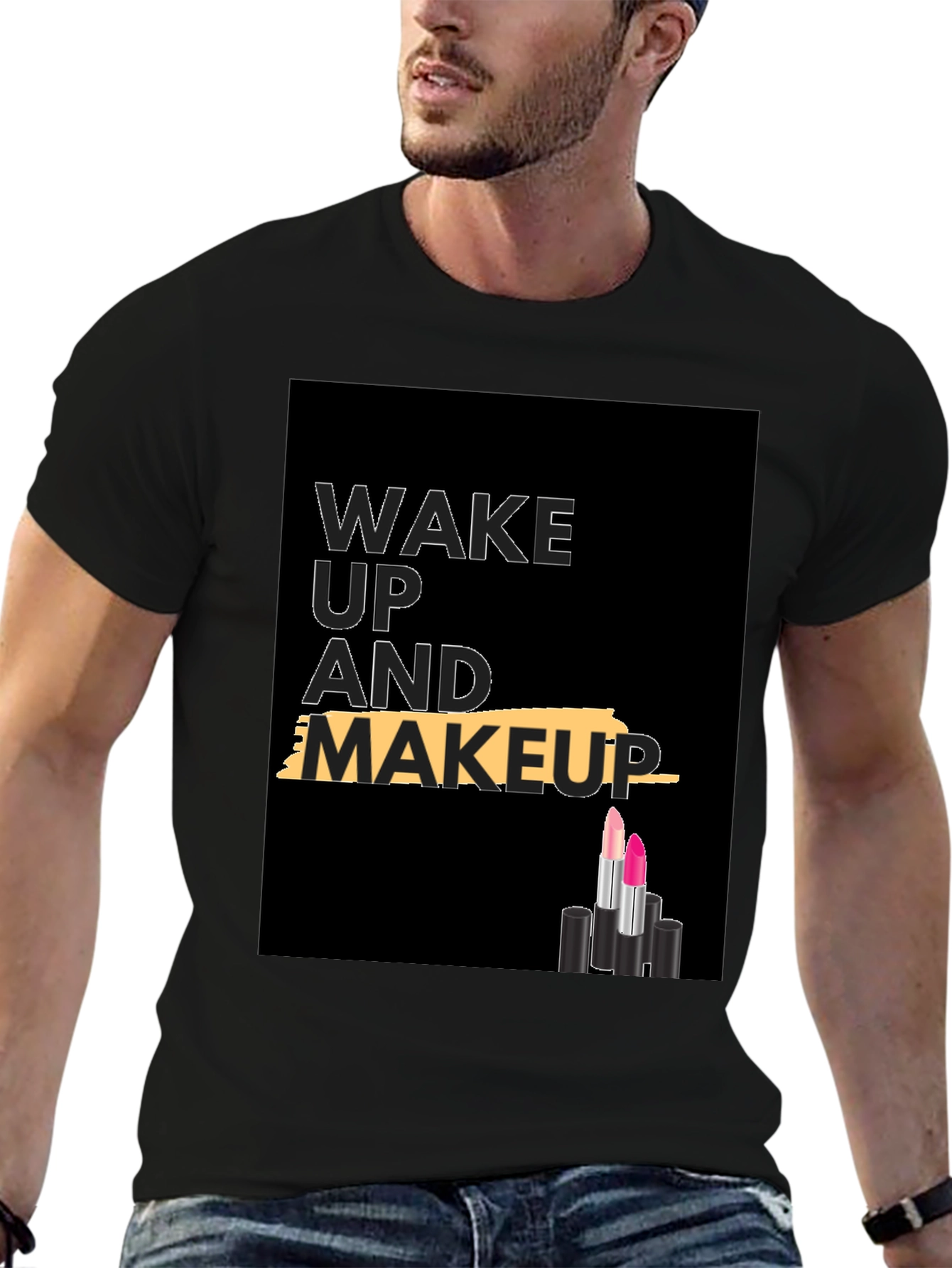 Black Wake Up and Makeup T-Shirt view 6