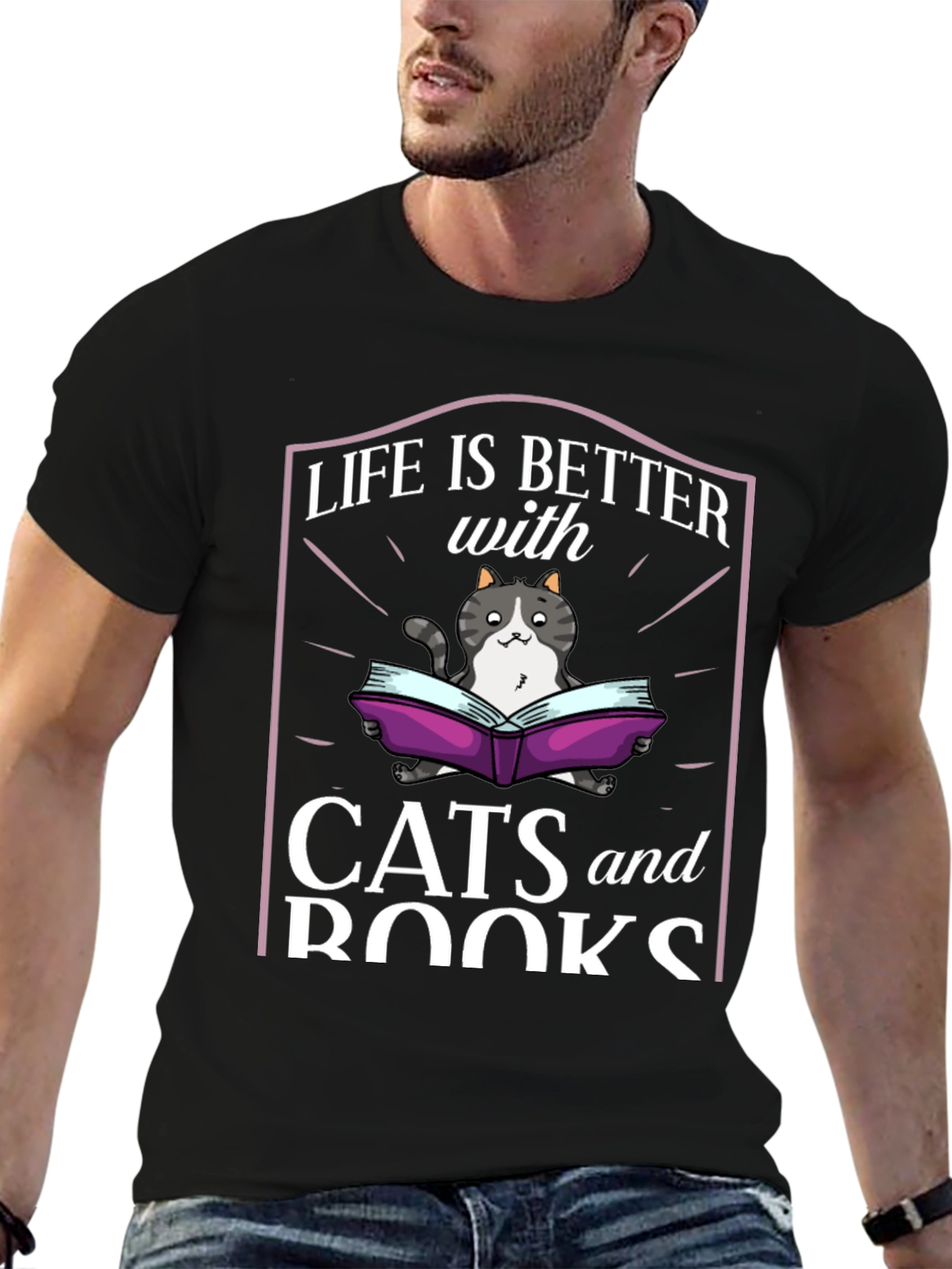 Black Life is Better with Cats and Books T-Shirt view 6