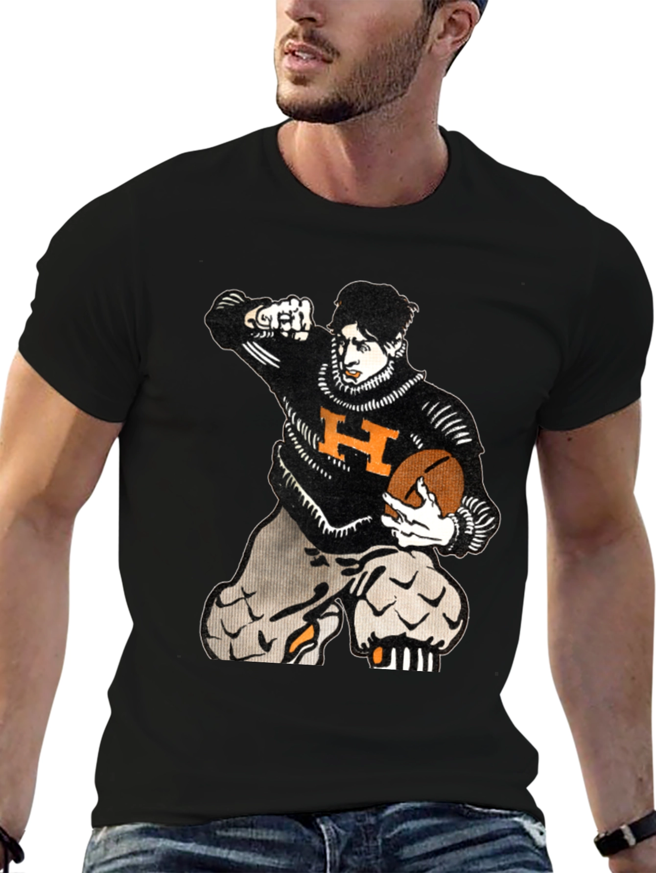 Black Vintage Football Player Graphic T-Shirt - Black view 6