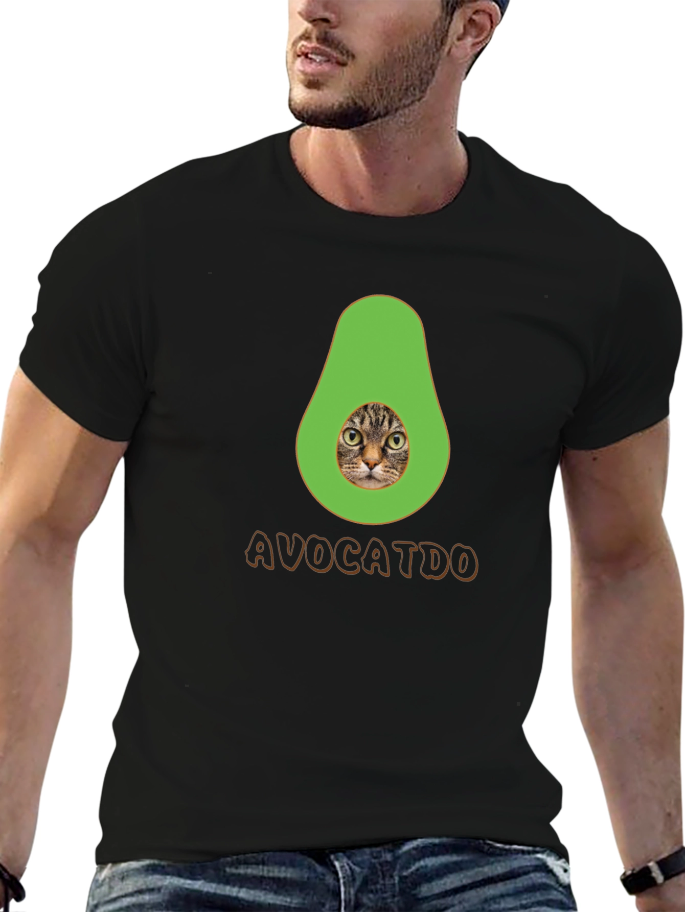 Black Avocatdo T-Shirt: Cat Avocado Pun Tee view 6