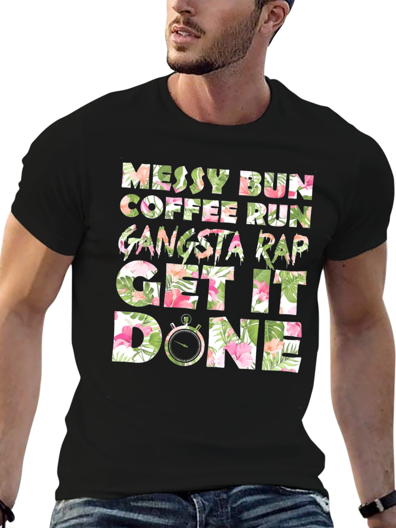 Black Messy Bun Coffee Run T-Shirt view 6
