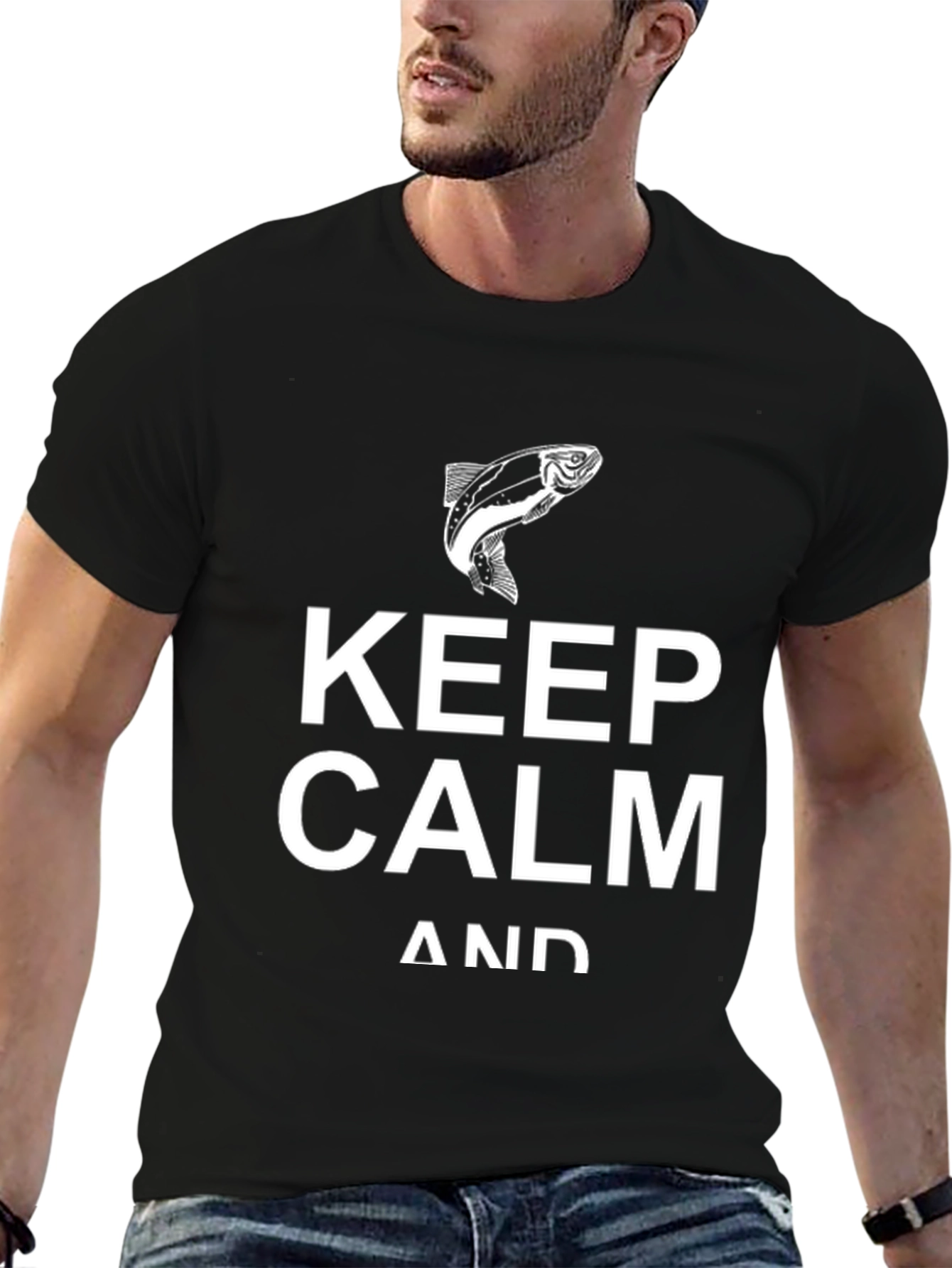 Black Keep Calm and Fish Graphic T-Shirt view 6
