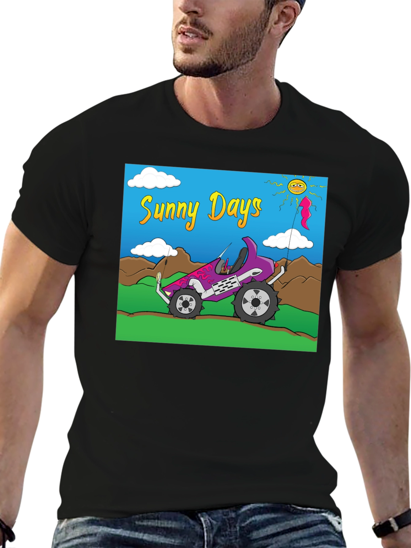 Black Sunny Days Graphic Tee - Car & Sunshine Design view 6