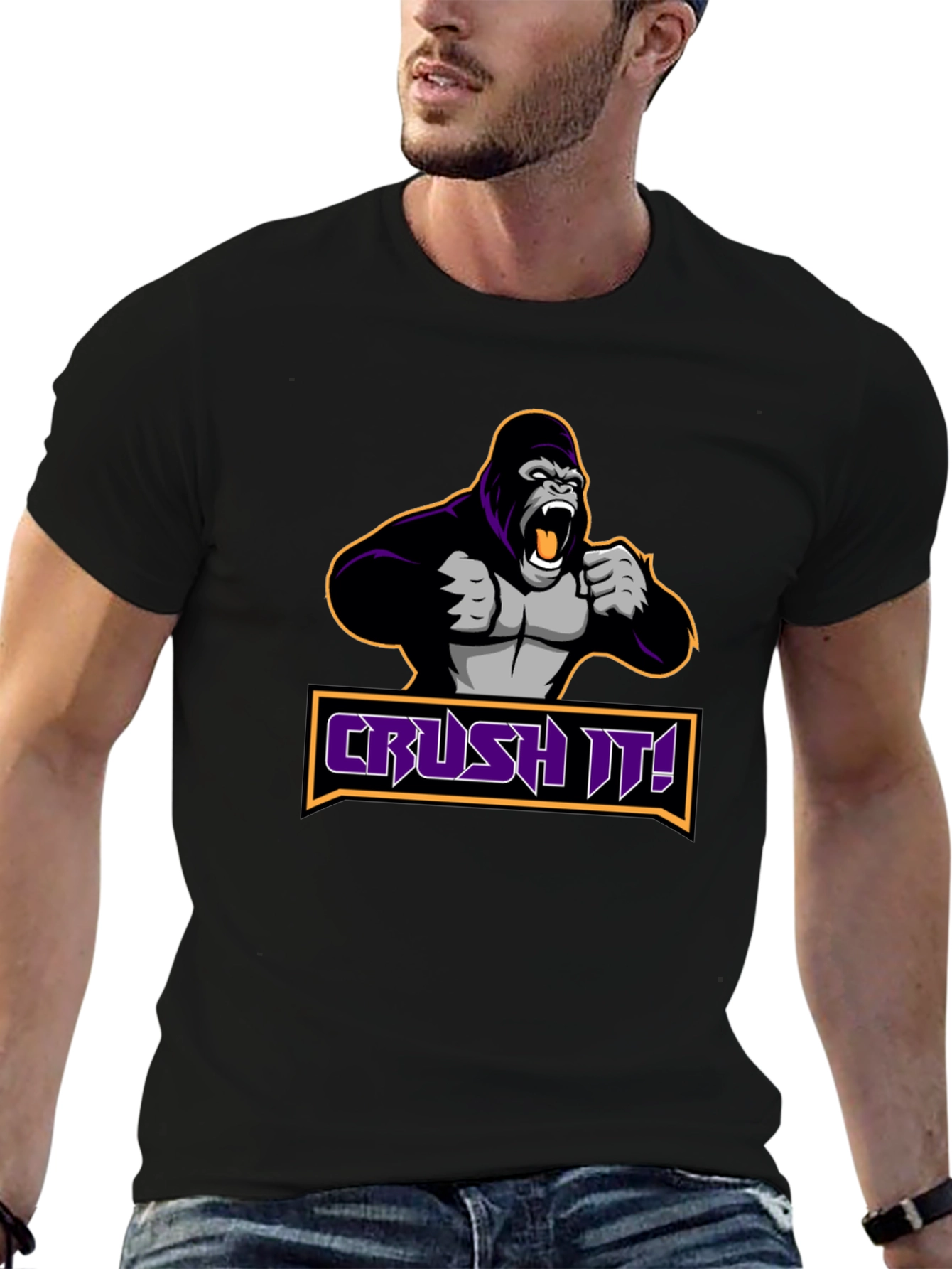 Black Crush It Gorilla Graphic Black T-Shirt view 6
