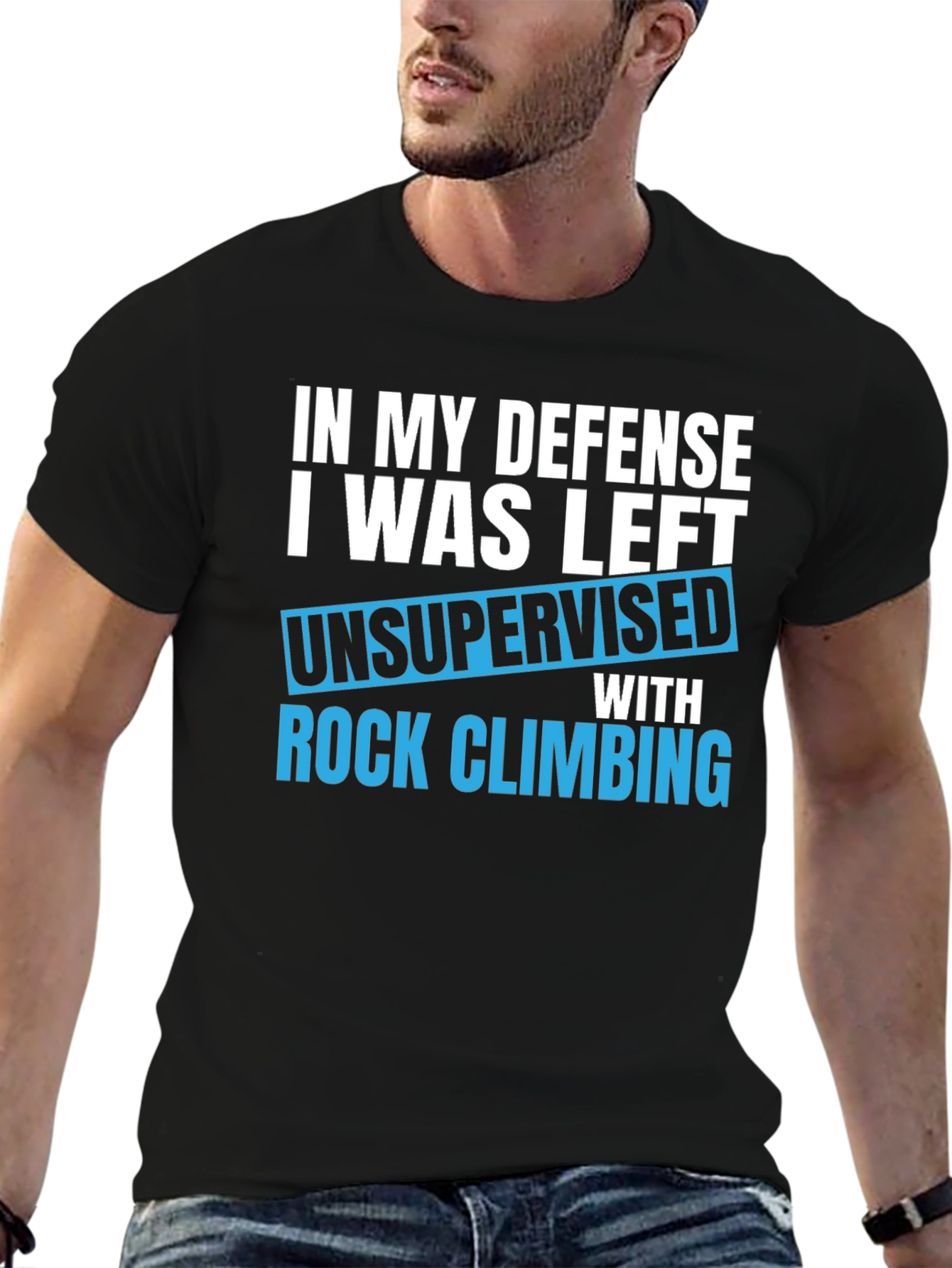Black Funny Rock Climbing T-Shirt - Unsupervised Defense view 6