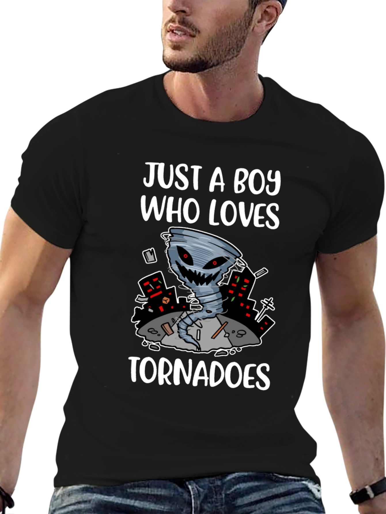 Black Just A Boy Who Loves Tornadoes Graphic Tee view 6