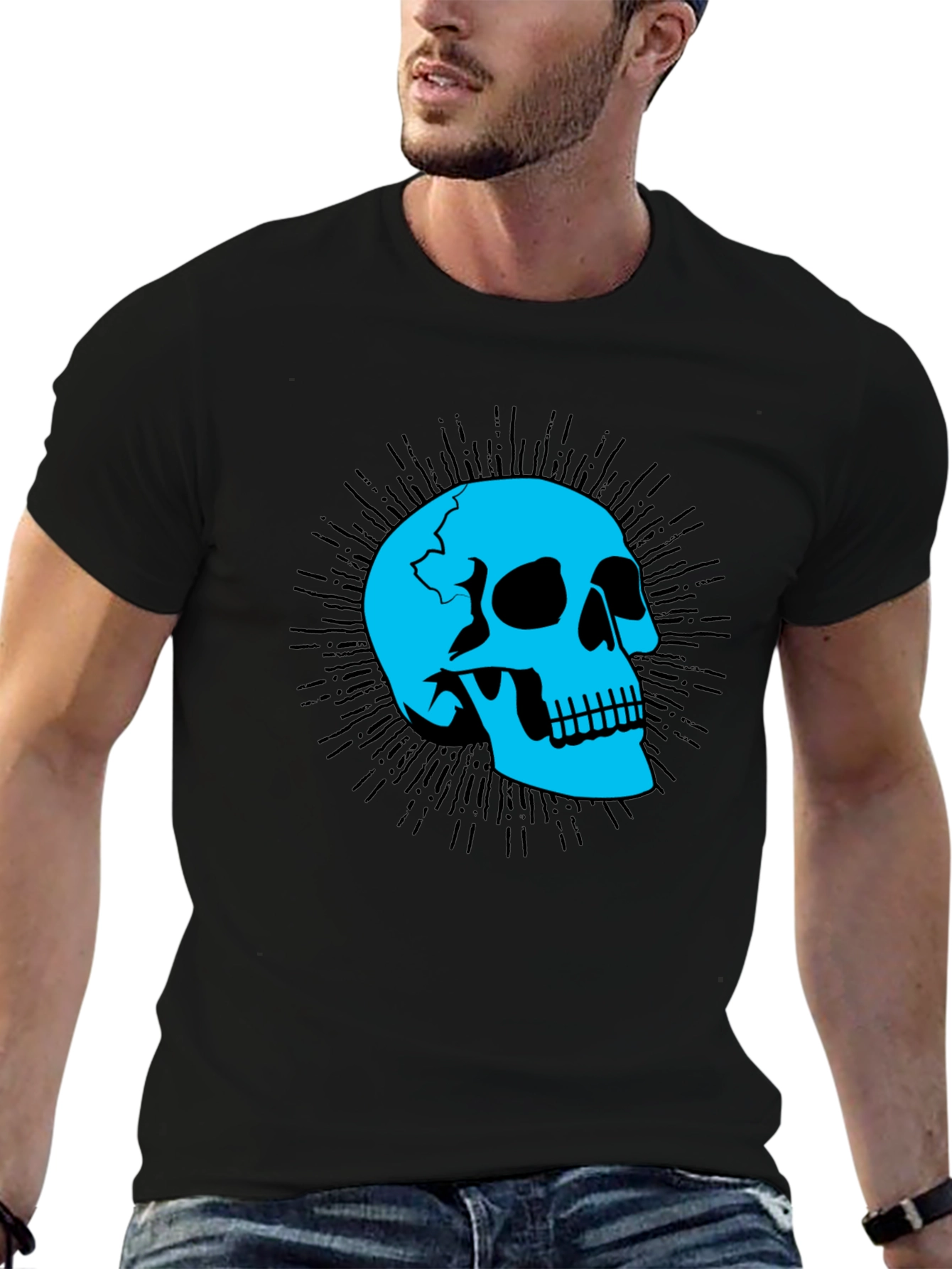 Black Skull Graphic Tee - Black Cotton T-Shirt view 6