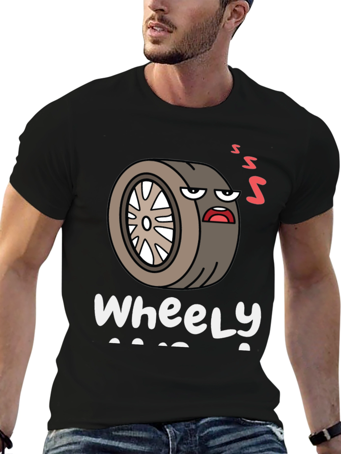 Black Wheely Tired T-Shirt - Funny Graphic Tee for Car Lovers view 6