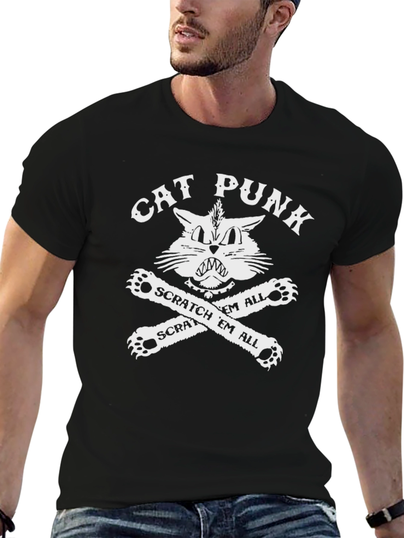 Black Cat Punk T-Shirt - Scratch 'Em All! view 6