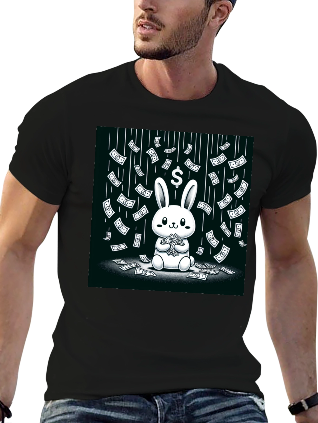 Black Money Bunny Black T-Shirt view 6