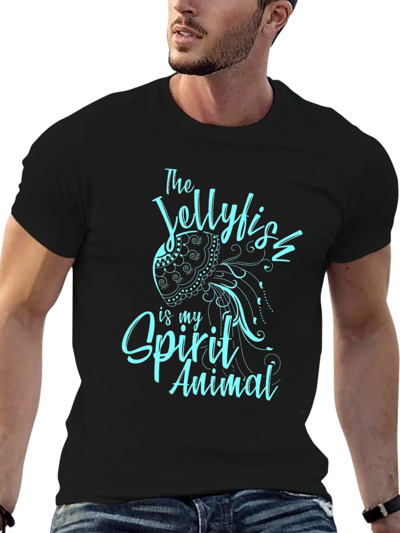 Black Jellyfish Spirit Animal T-Shirt - Black Graphic Tee view 6