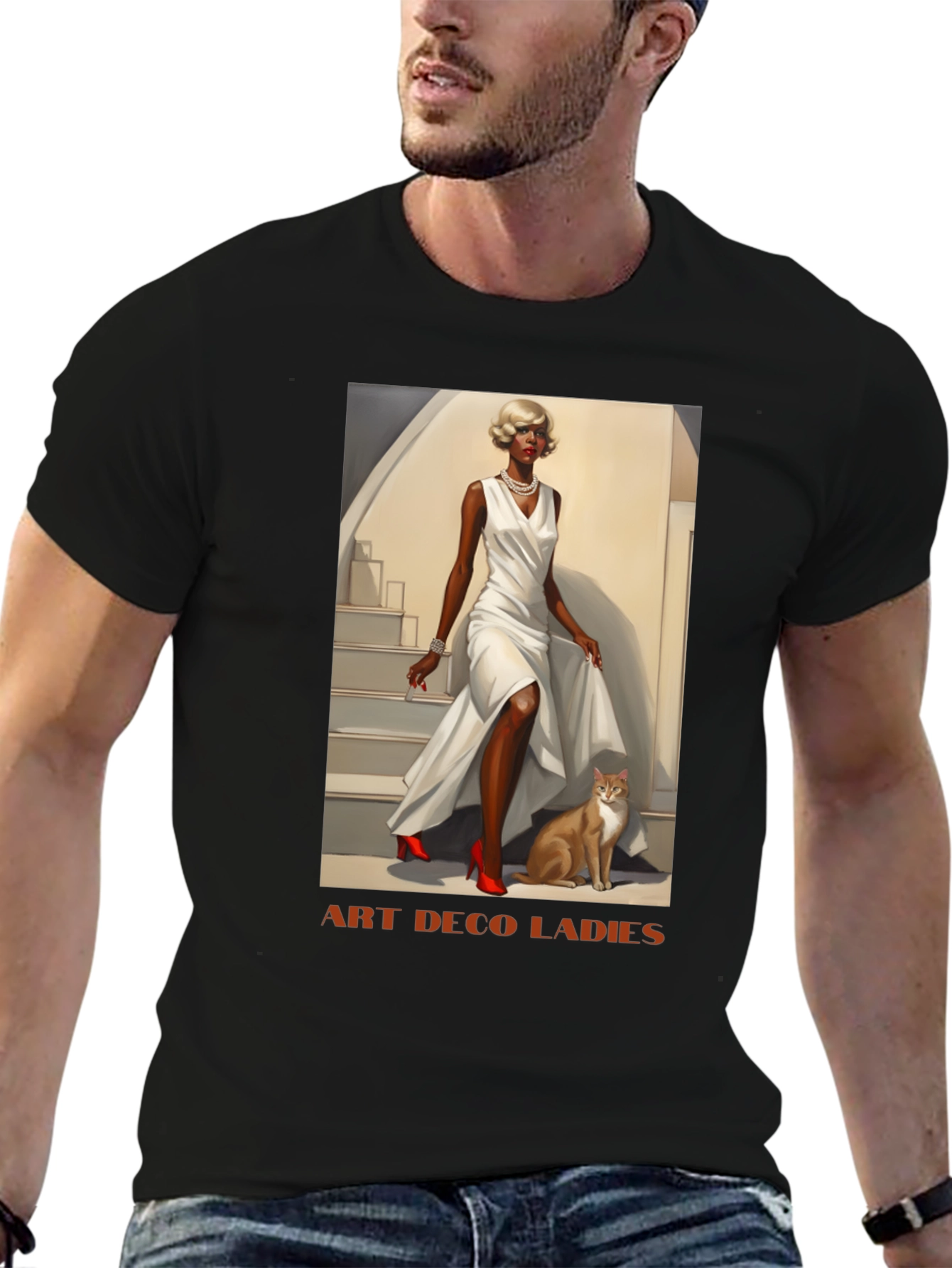 Black Art Deco Ladies Graphic T-Shirt view 6