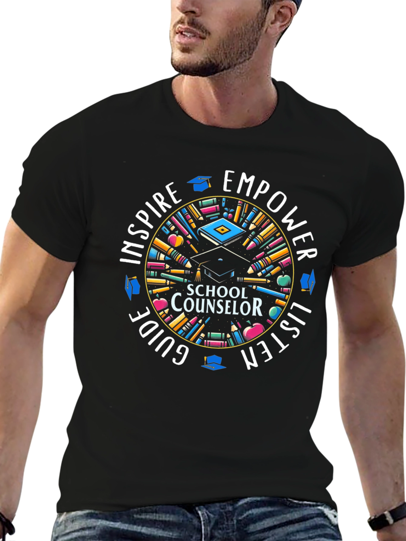 Black School Counselor Inspire Empower T-Shirt view 6