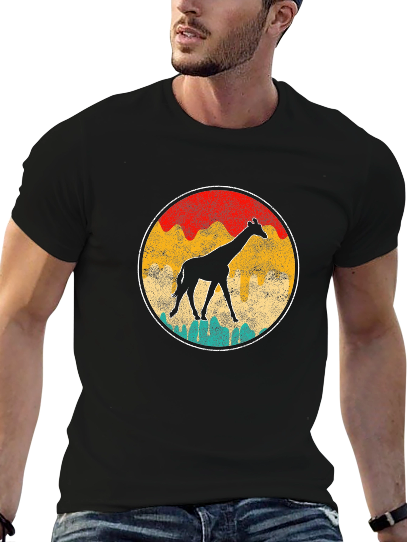 Black Retro Giraffe Graphic Tee - Unisex Black T-Shirt view 6