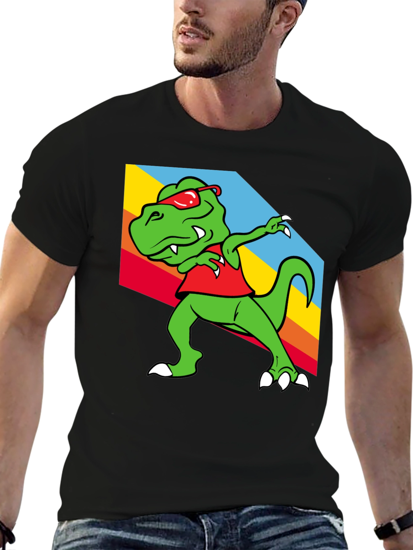 Black Dabbing Dinosaur Graphic Tee - Trendy T-Rex T-Shirt view 6