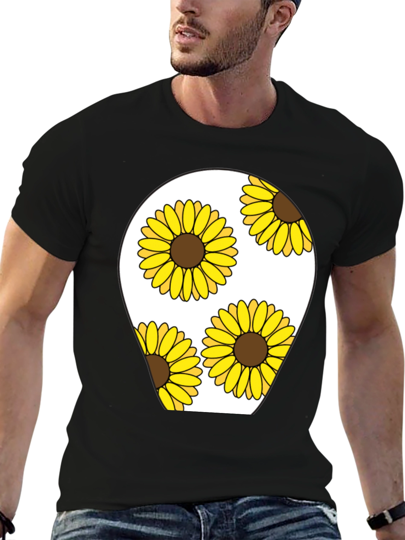 Black Sunflower Graphic Print Black T-Shirt view 6