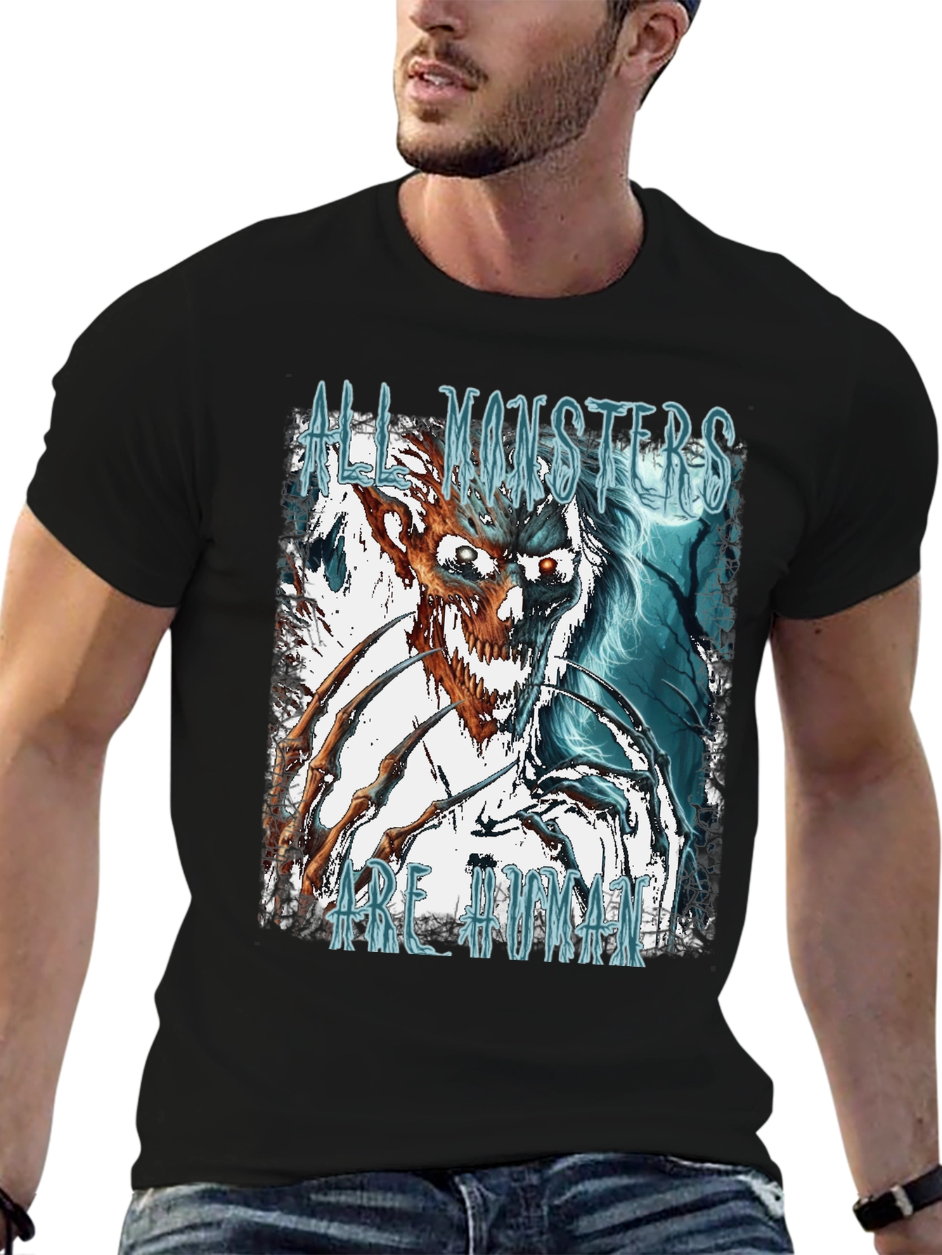 Black All Monsters Are Human Graphic Tee view 6