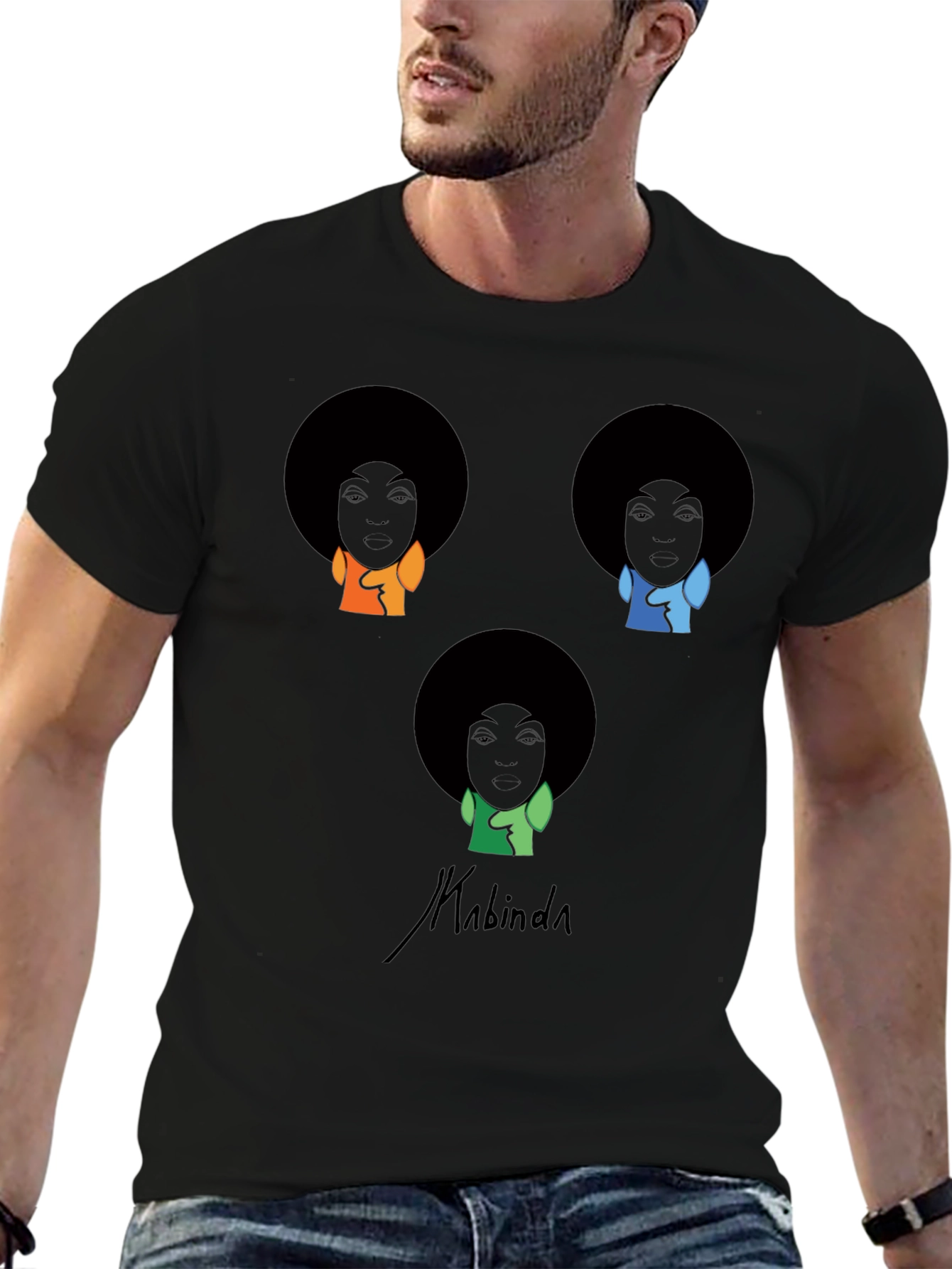 Black Kabinda Graphic T-Shirt - Afro Portrait Design view 6
