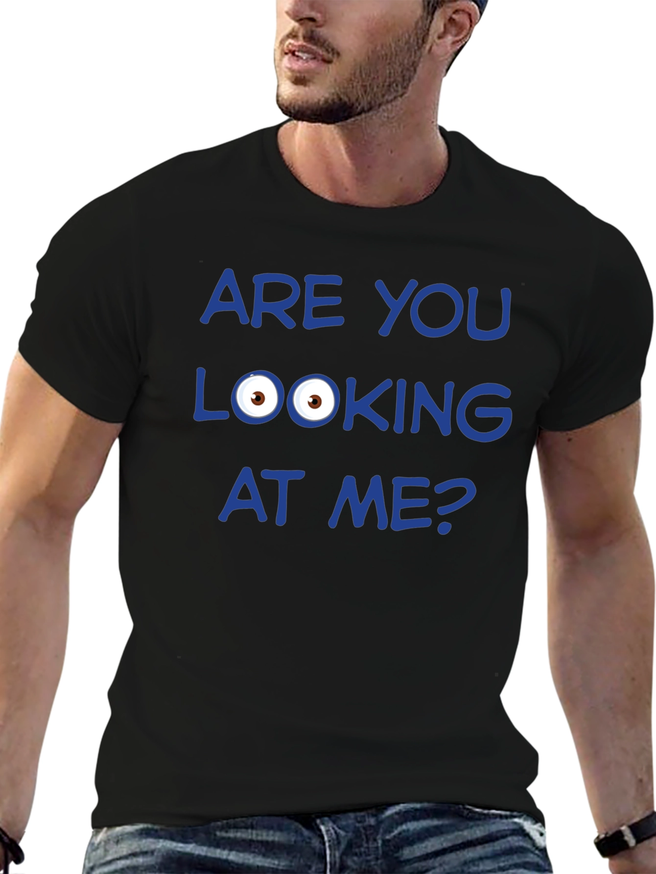 Black Funny Graphic T-Shirt - Are You Looking at Me? view 6