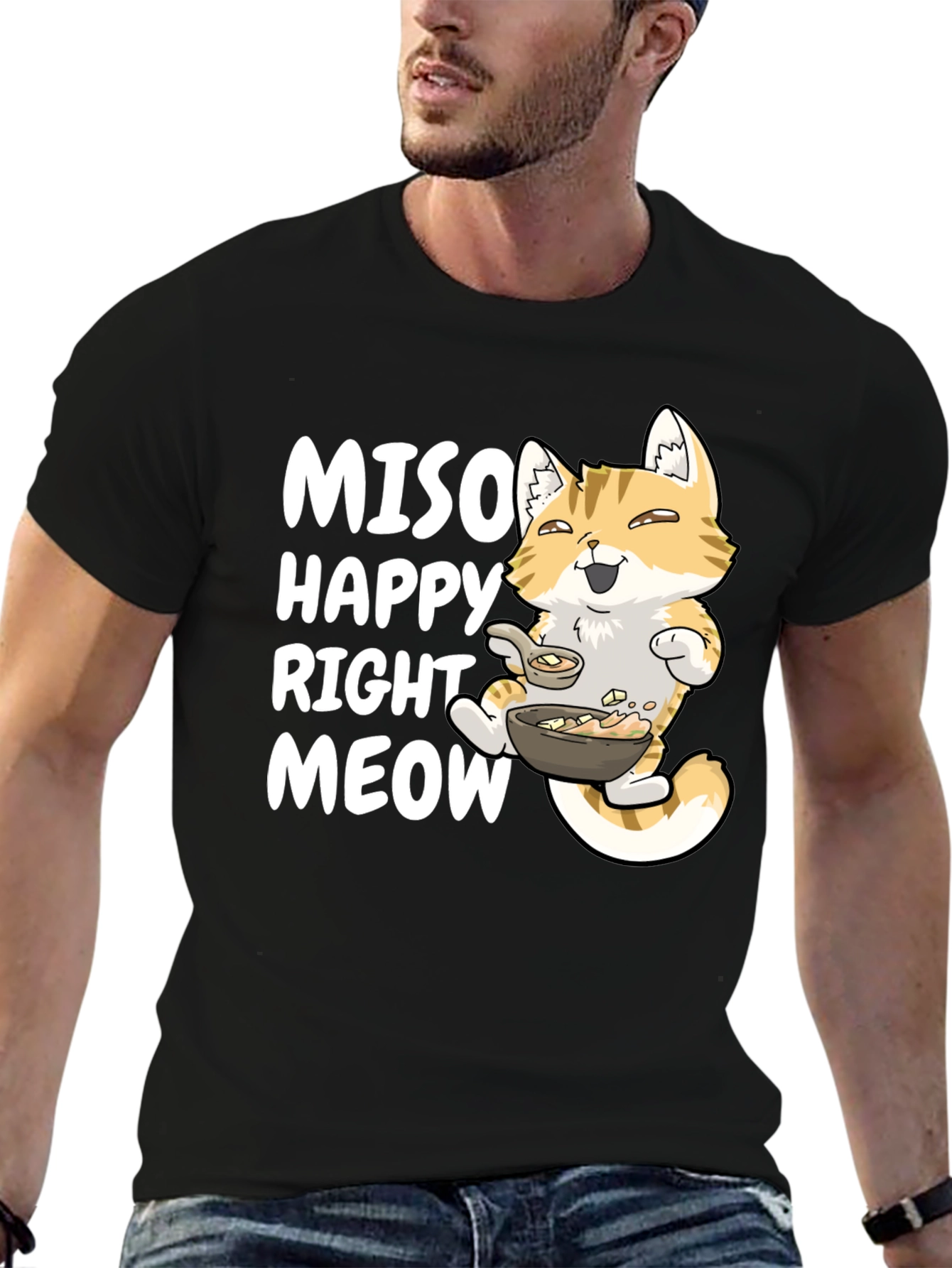 Black Miso Happy Right Meow T-Shirt view 6