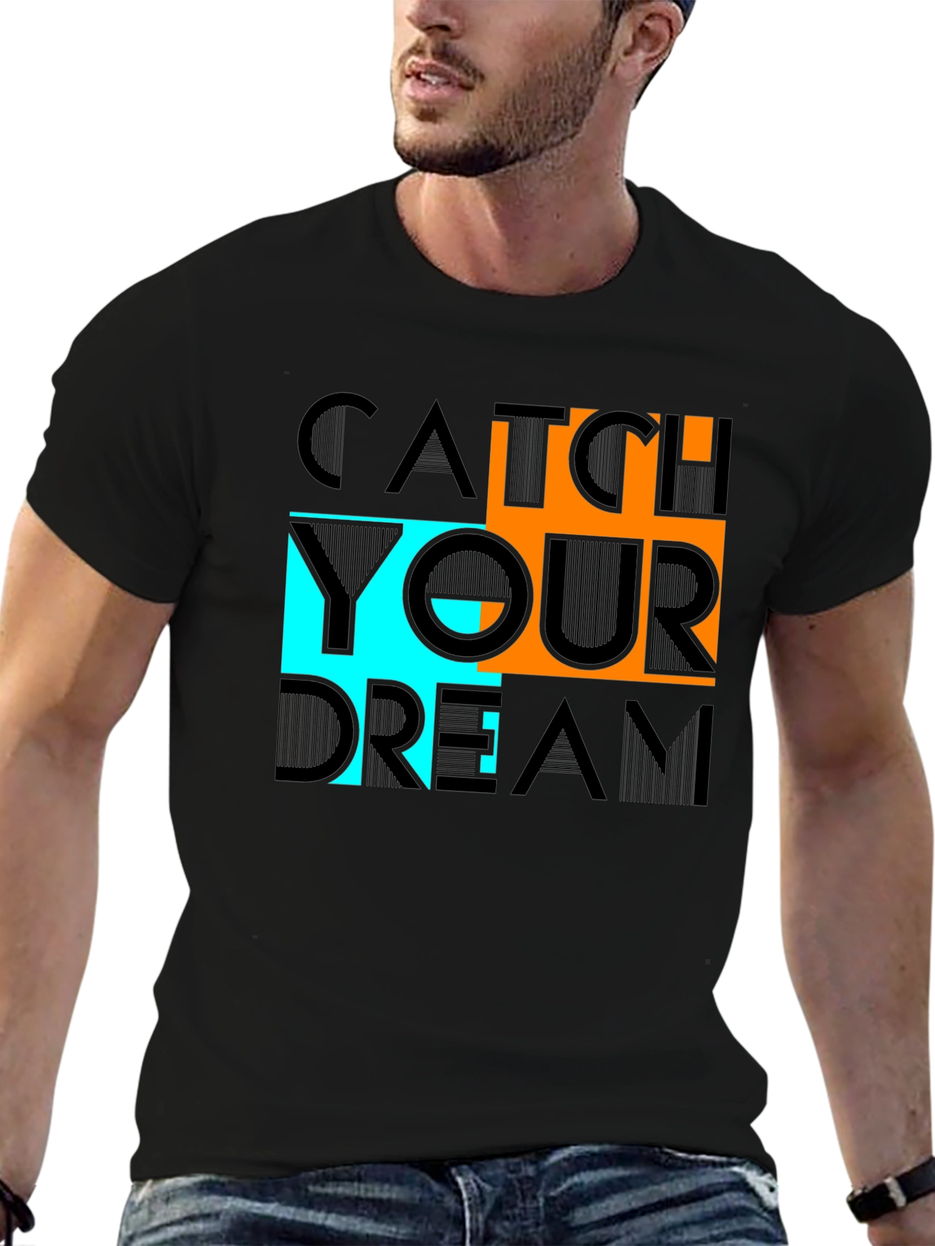 Black Catch Your Dream Graphic Tee - Black Cotton Casual Shirt view 6