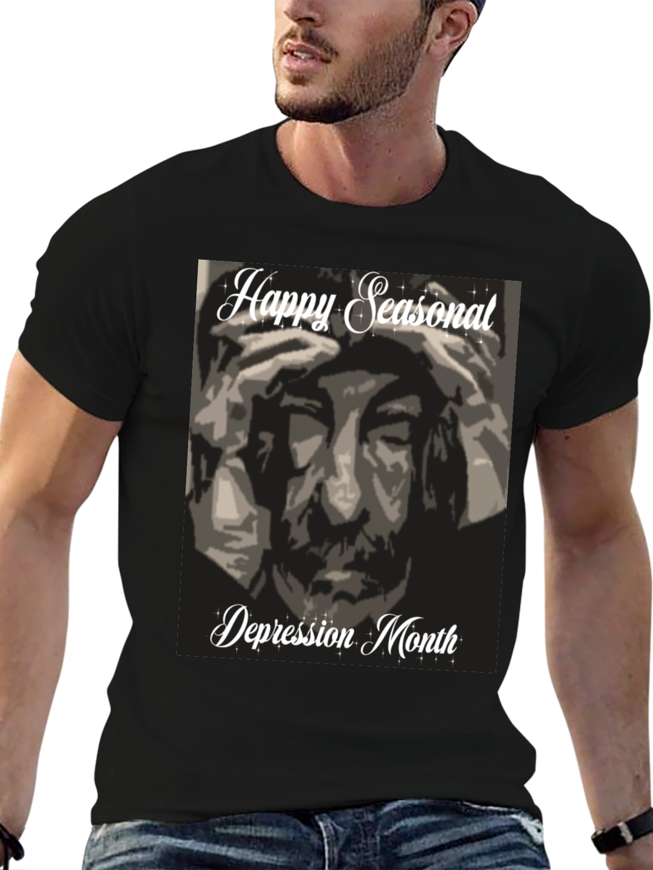 Black Happy Seasonal Depression Month T-Shirt view 6
