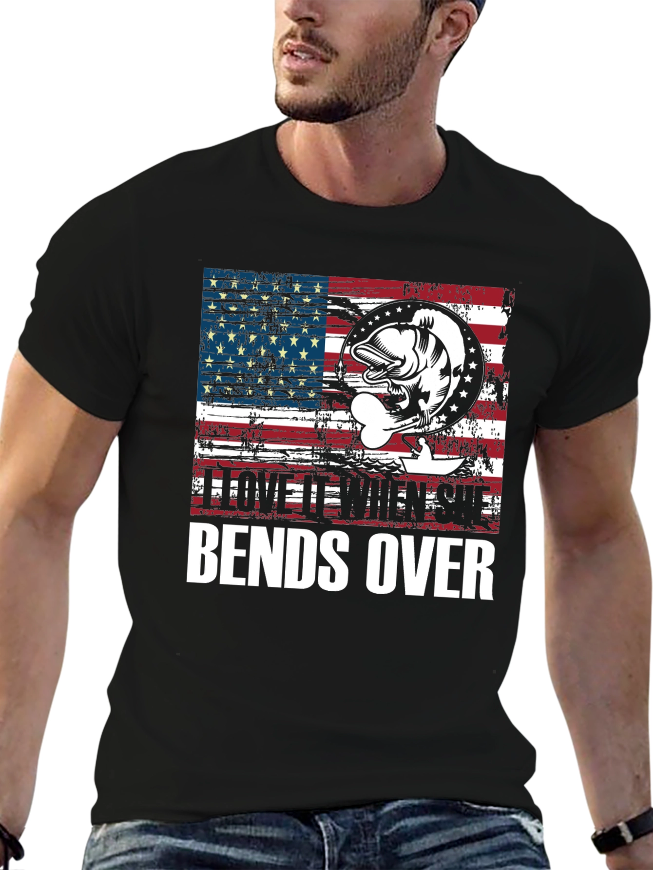 Black American Flag Fishing T-Shirt view 6