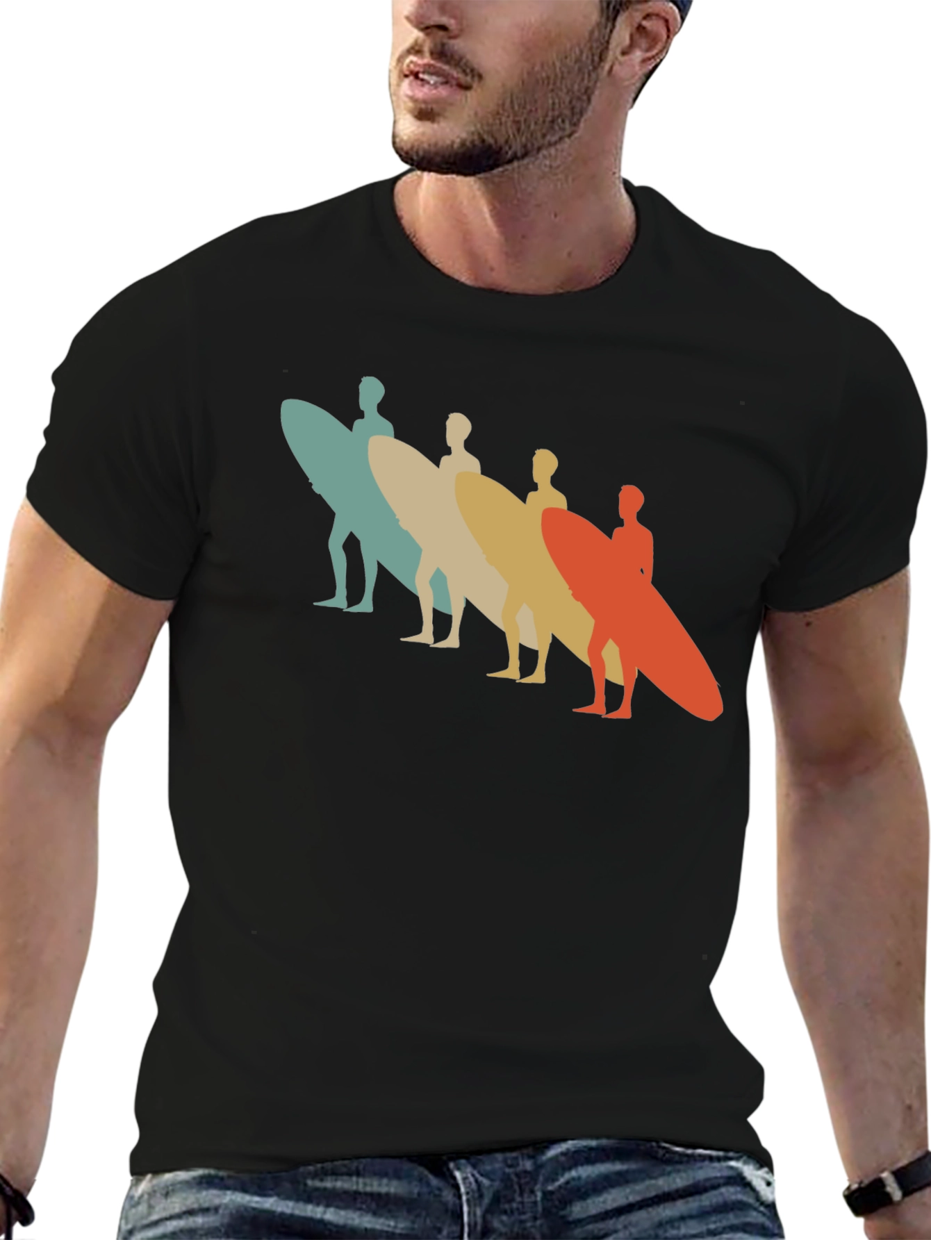 Black Retro Surfboard T-Shirt - Vintage Surfer Design view 6