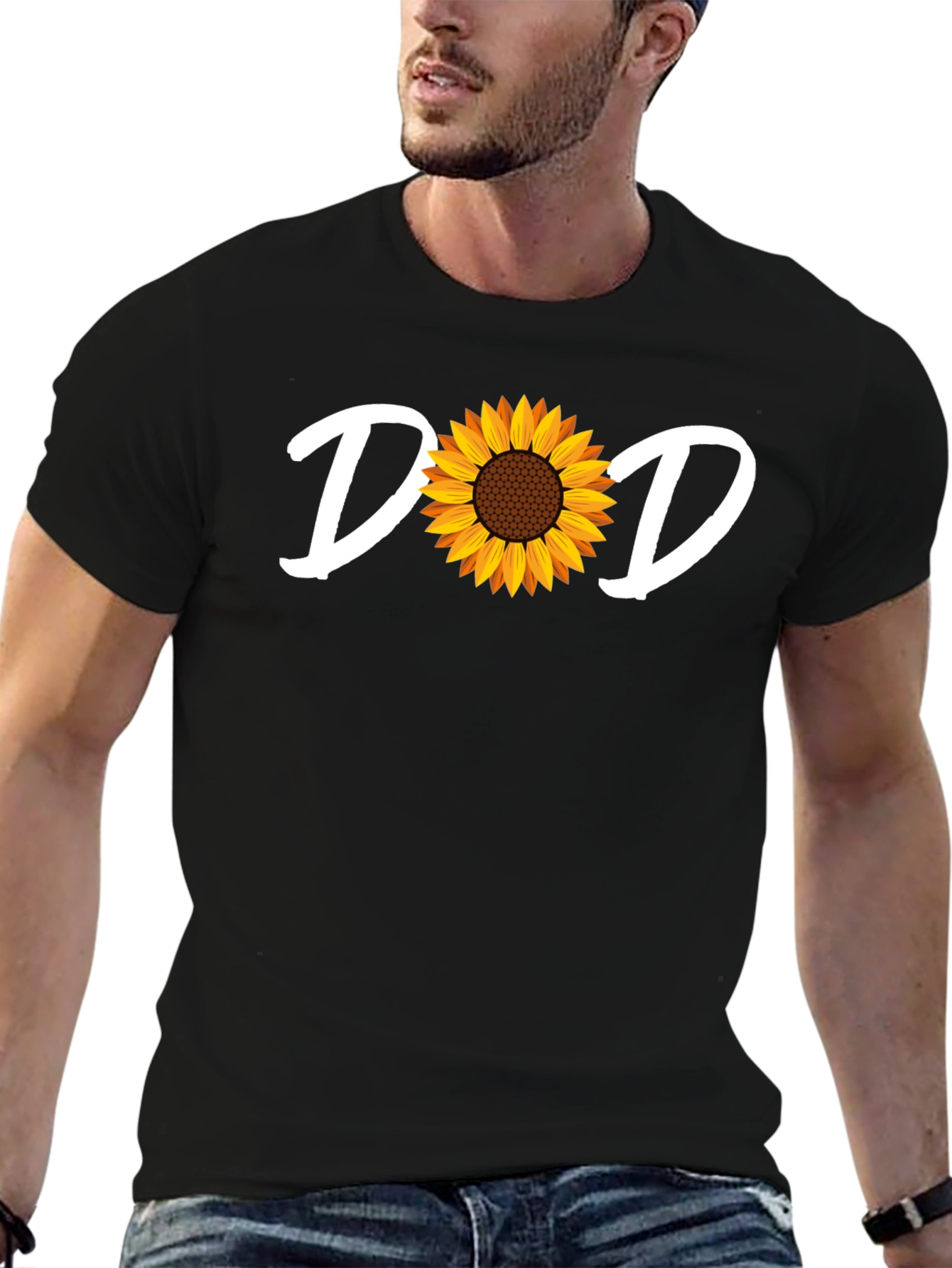 Black Dad Sunflower Graphic Tee - Black Unisex T-Shirt view 6