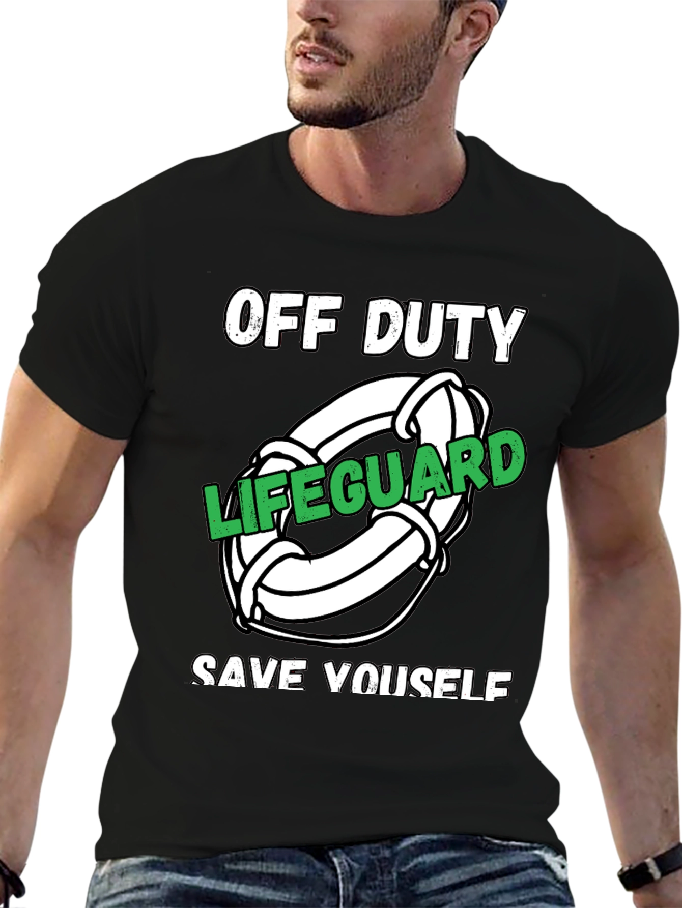 Black Off Duty Lifeguard Novelty Graphic T-Shirt view 6