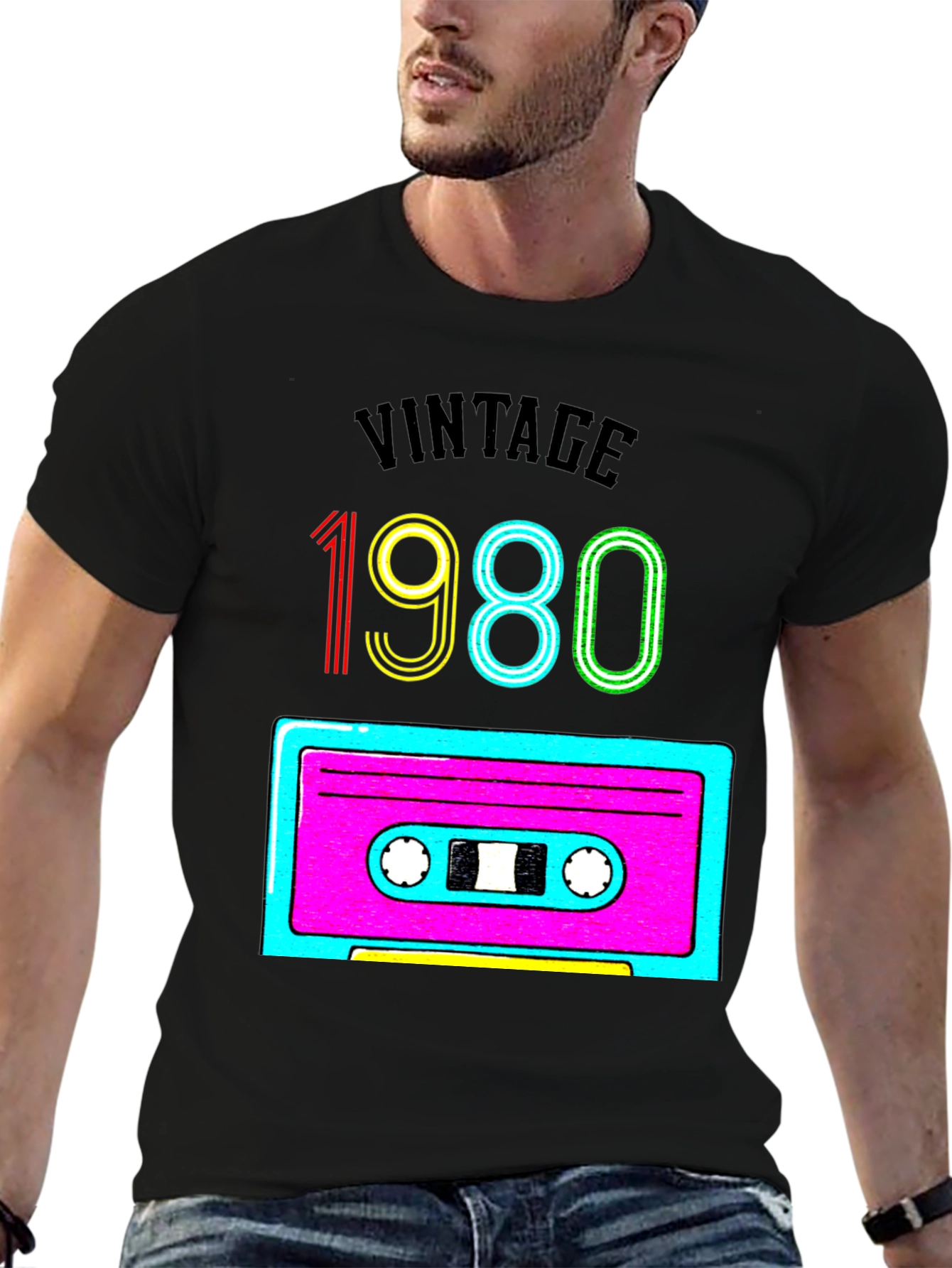 Black Vintage 1980s Cassette Tape Graphic T-Shirt view 6