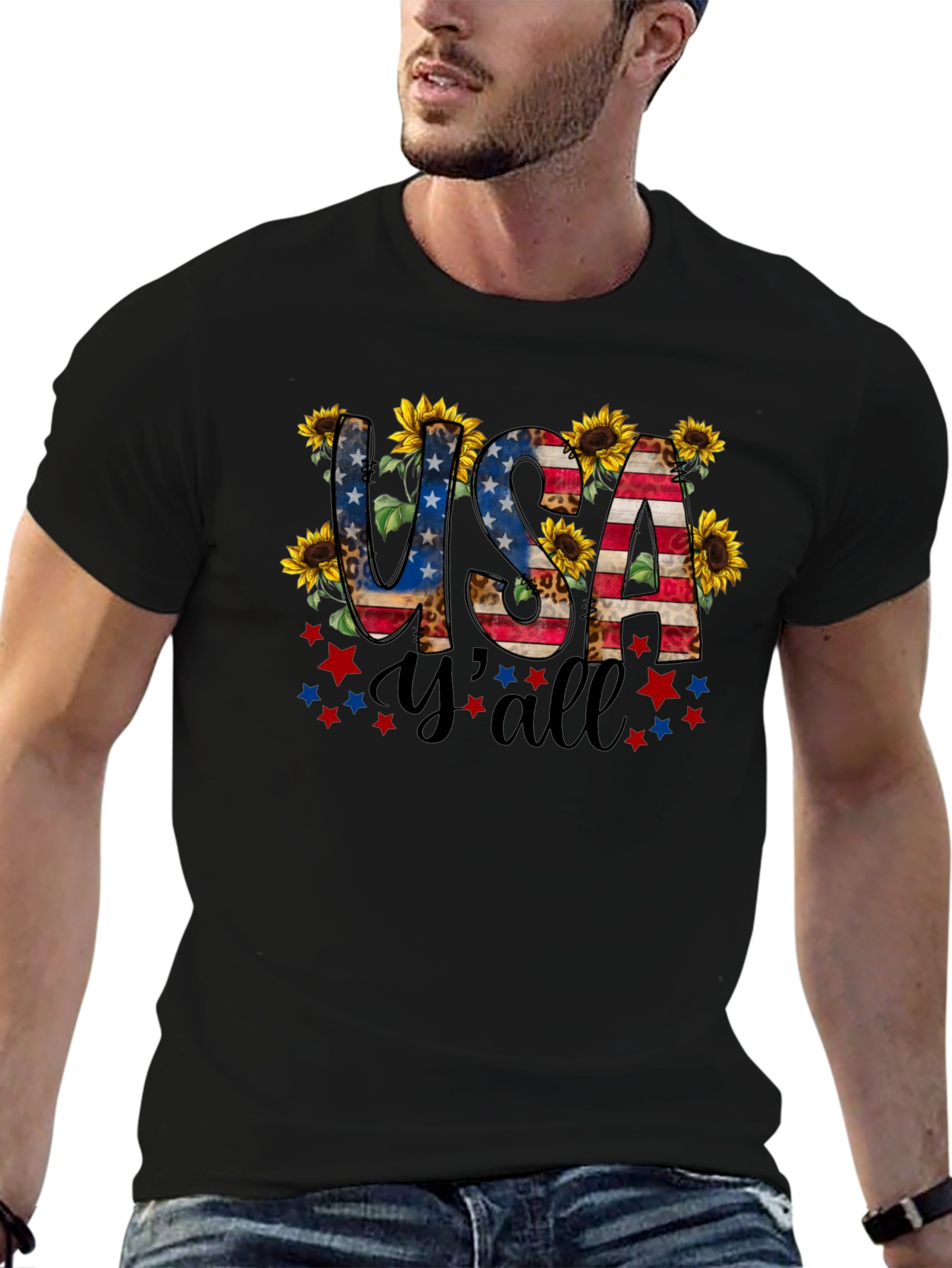 Black USA Y'all Patriotic T-Shirt view 6